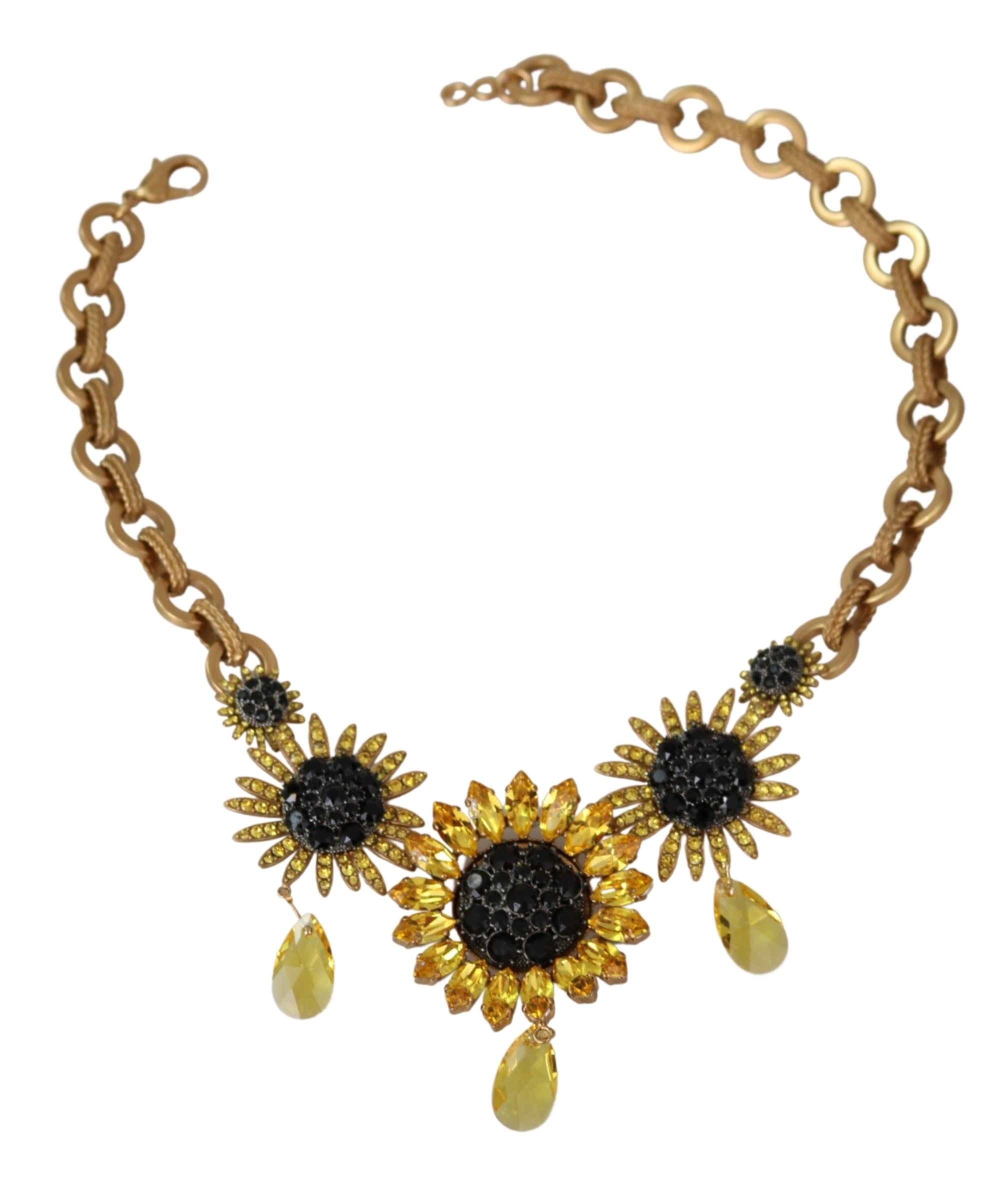 Dolce & Gabbana Elegante, goldene Statement-Halskette mit floralem Kristall