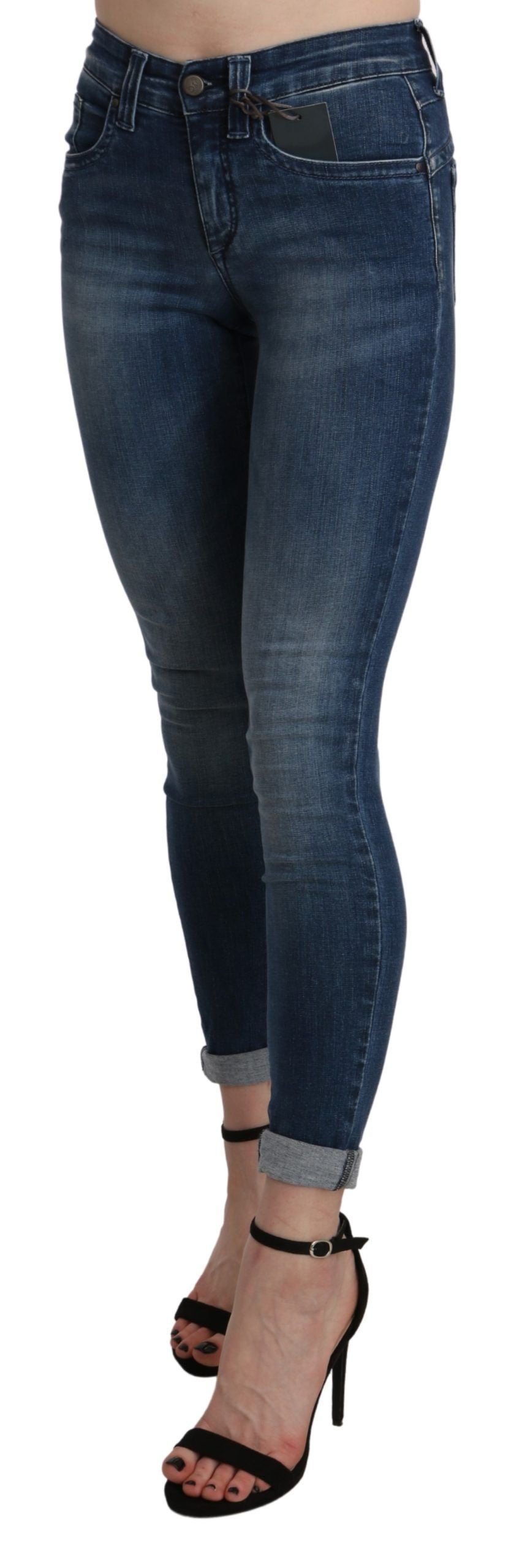 Blugi Ermanno Scervino Chic albaștri cu talie înaltă, crop