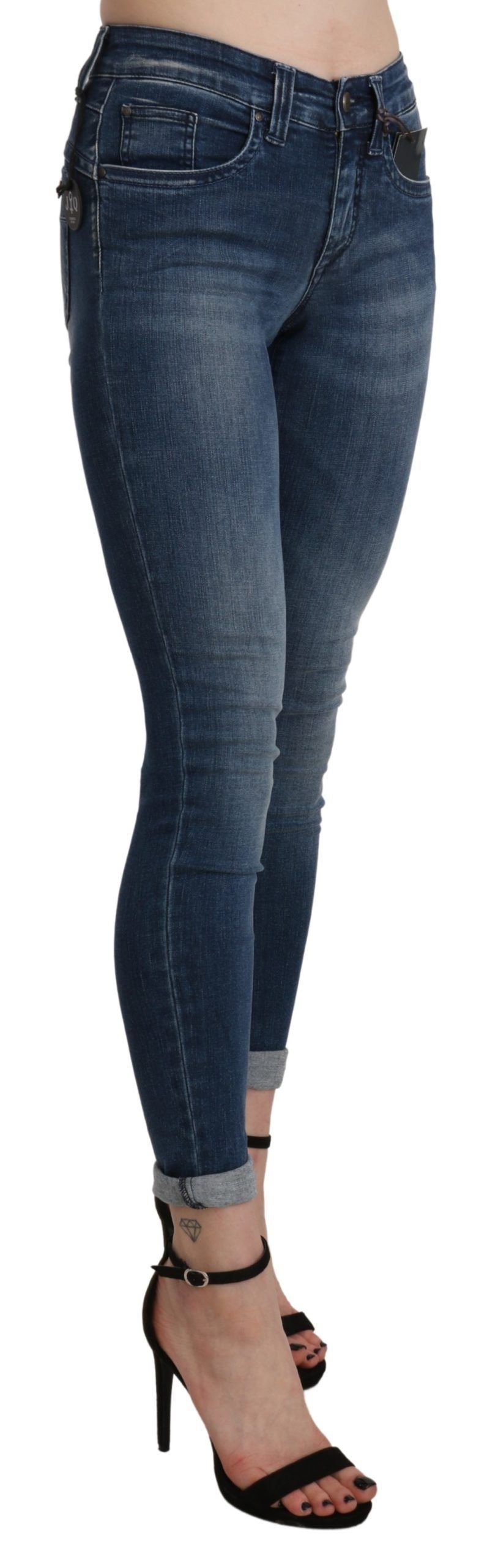 Blugi Ermanno Scervino Chic albaștri cu talie înaltă, crop