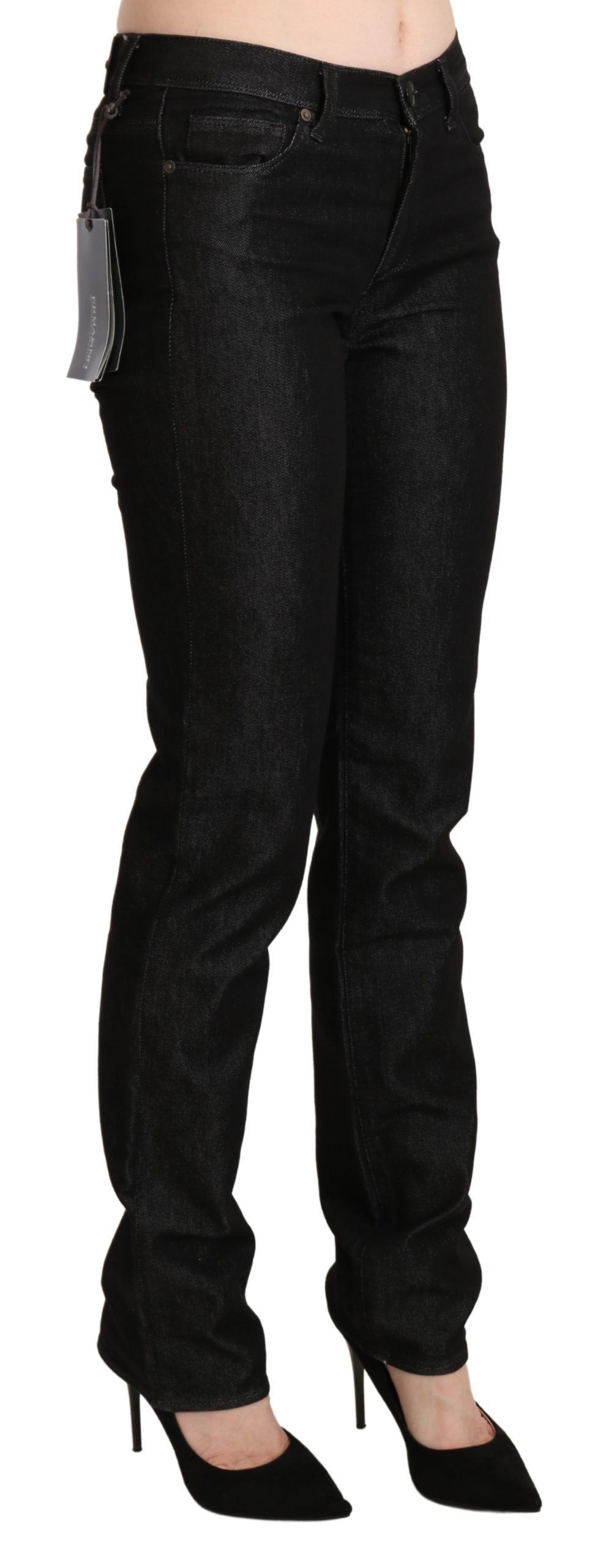 Blugi skinny Ermanno Scervino Chic negri cu talie medie