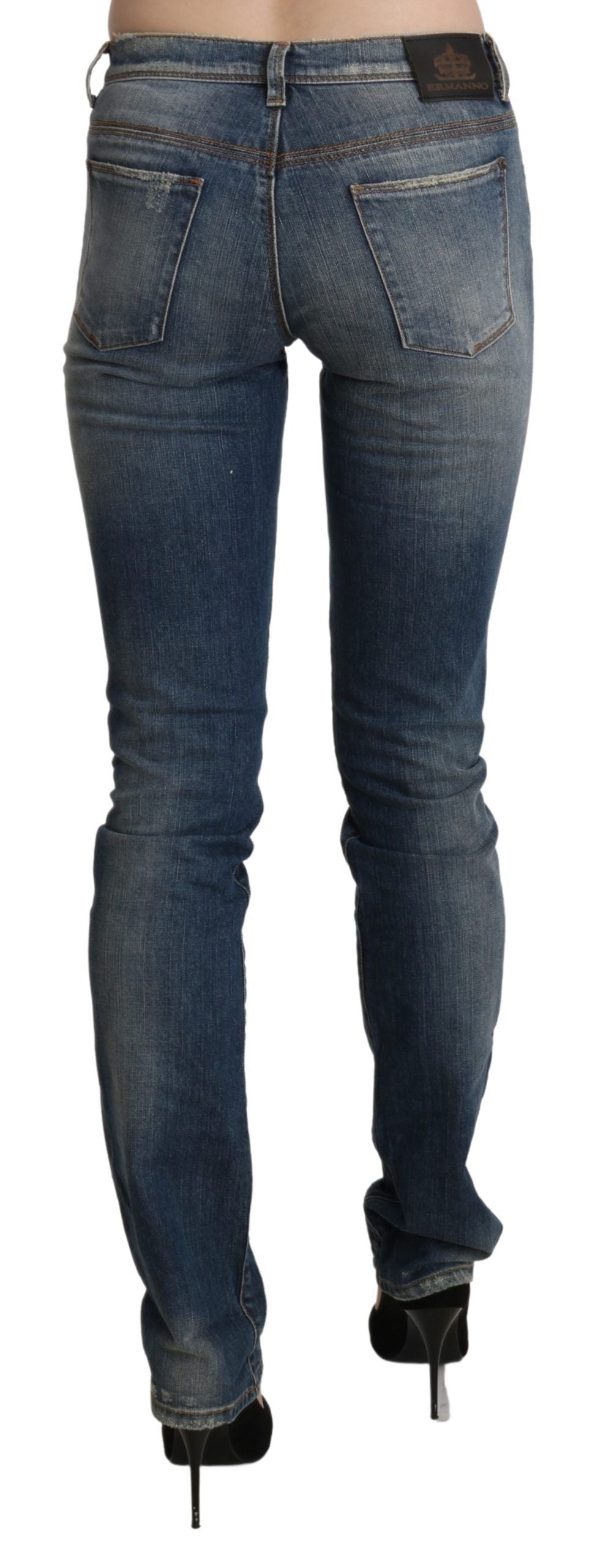 Blugi Ermanno Scervino Chic Skinny cu talie medie, albastru spălat