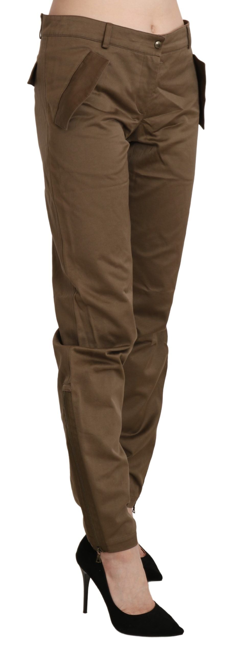 Pantaloni drepți Ermanno Scervino Chic maro cu talie medie