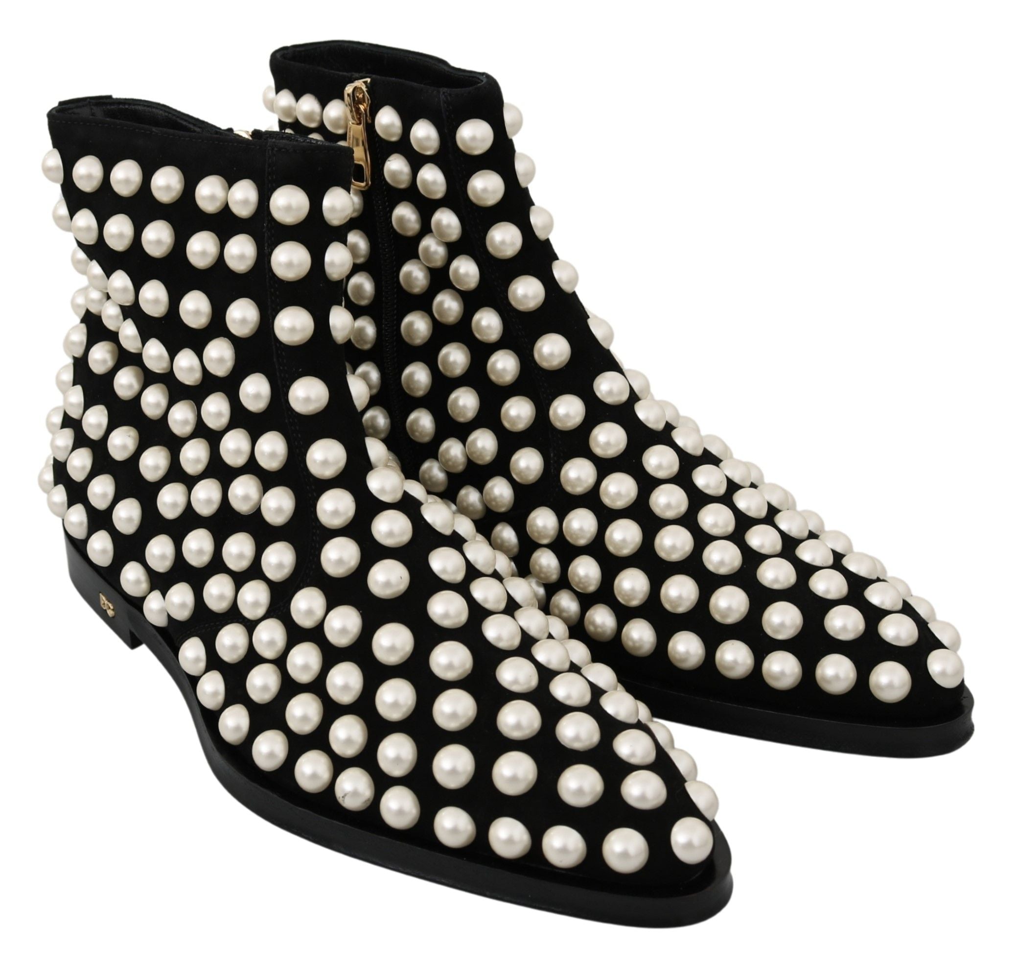 Dolce & Gabbana Schicke Stiefeletten aus schwarzem Wildleder mit Perlen