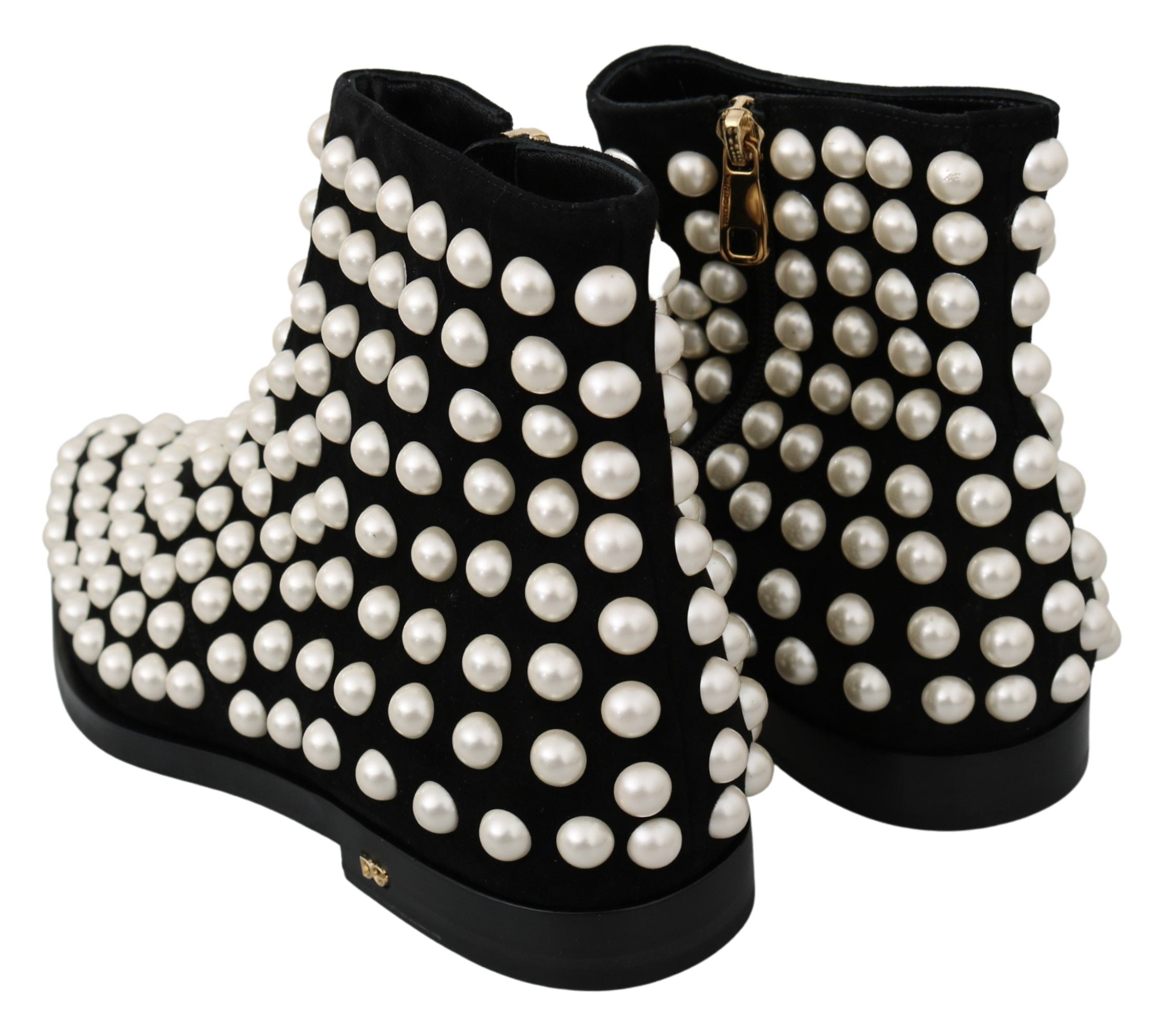 Dolce & Gabbana Schicke Stiefeletten aus schwarzem Wildleder mit Perlen