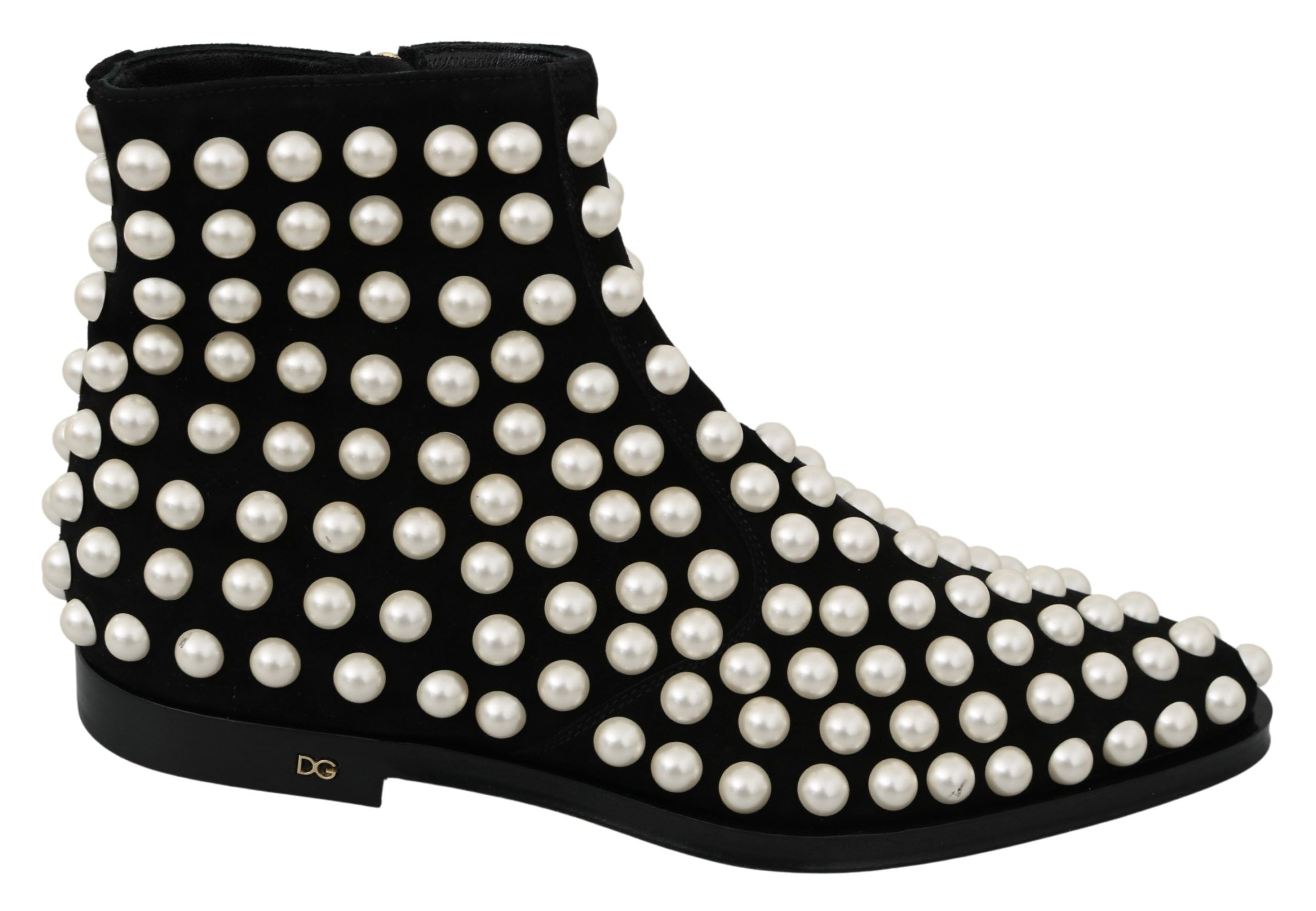 Dolce & Gabbana Schicke Stiefeletten aus schwarzem Wildleder mit Perlen