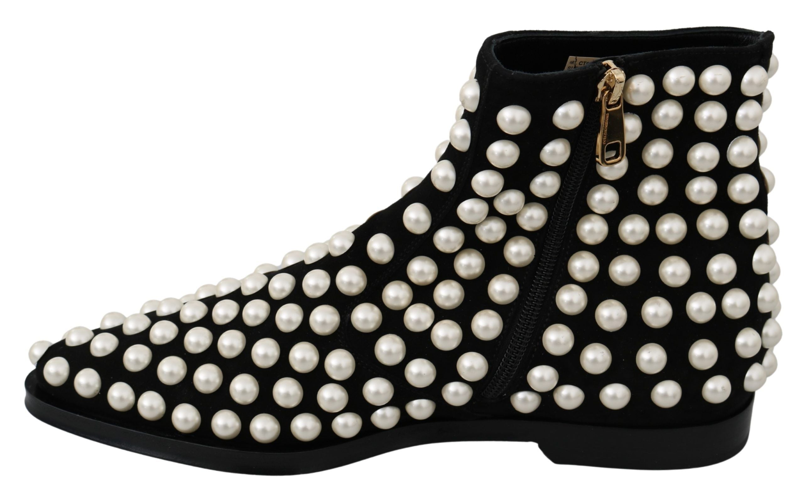 Dolce & Gabbana Schicke Stiefeletten aus schwarzem Wildleder mit Perlen