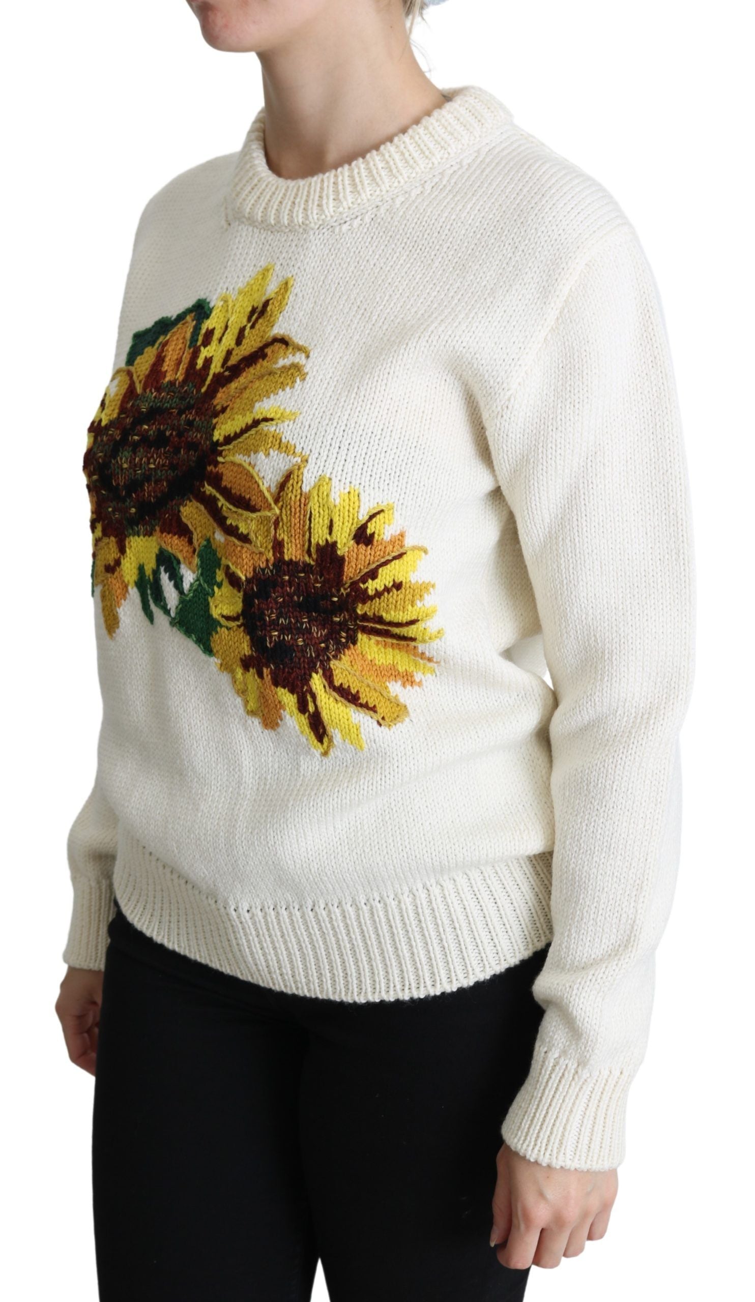 Dolce & Gabbana Eleganter Strickpullover mit Sonnenblumen