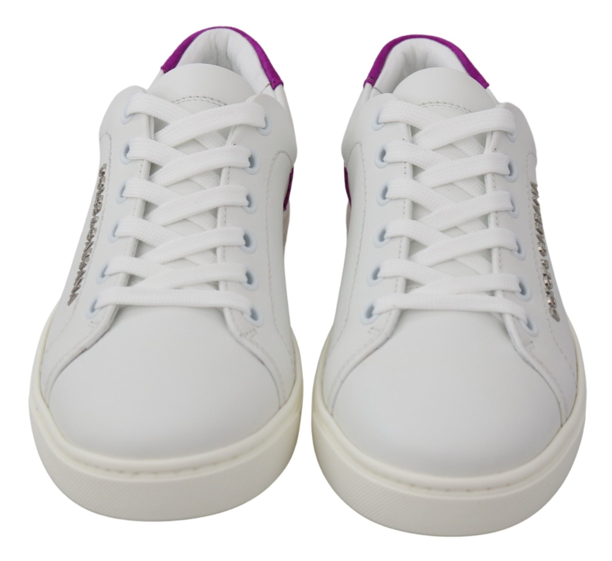 Dolce & Gabbana Schicke weiße Leder-Sneaker mit violetten Akzenten