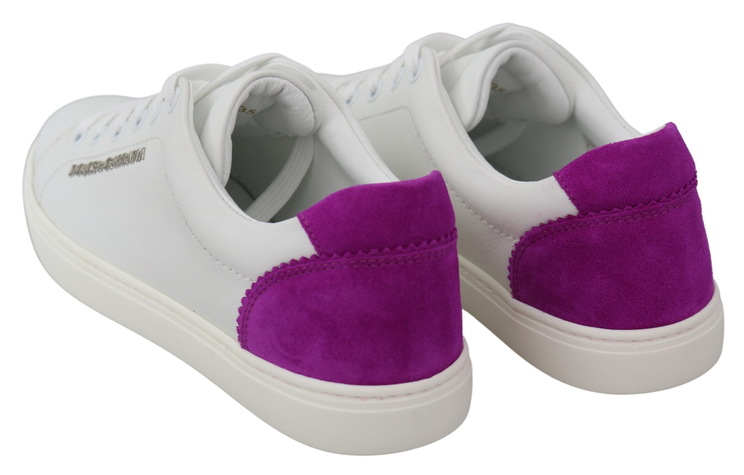 Dolce & Gabbana Schicke weiße Leder-Sneaker mit violetten Akzenten