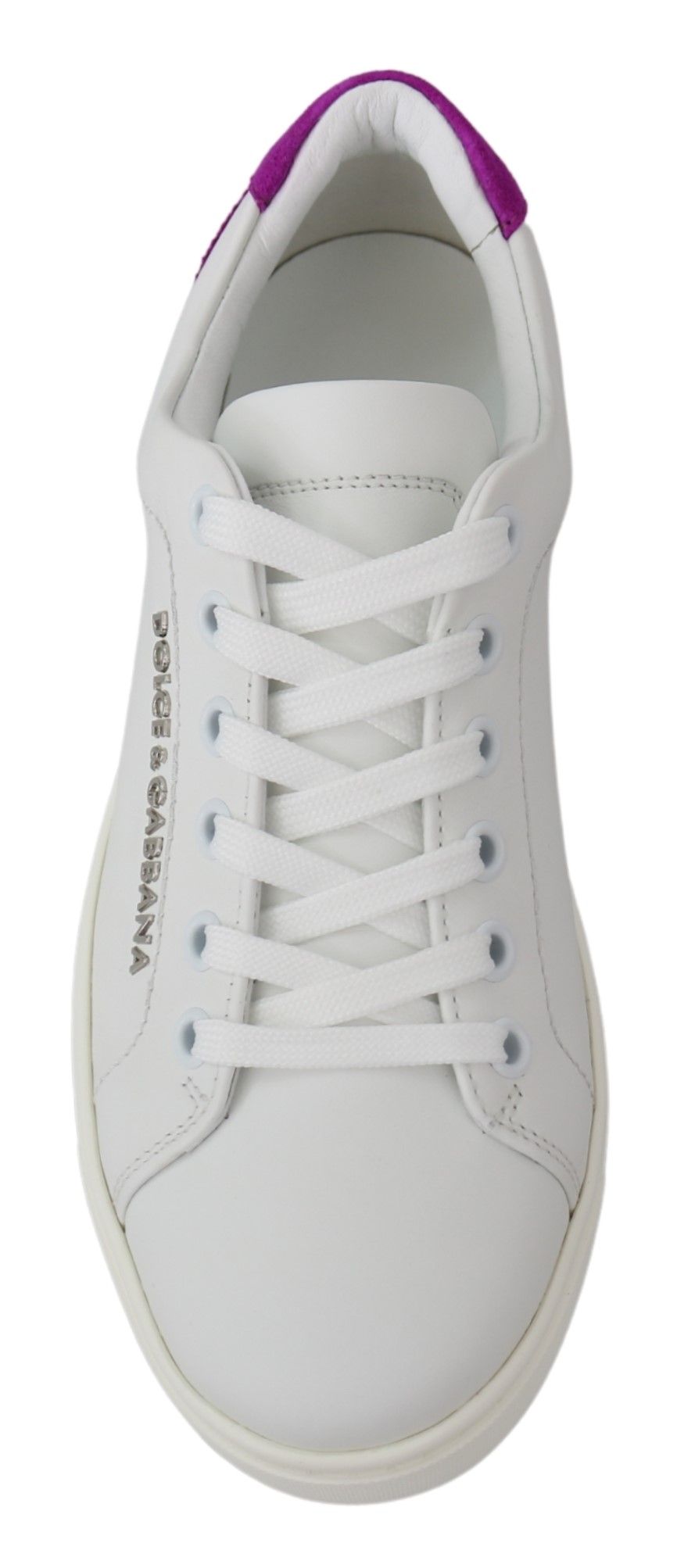 Dolce & Gabbana Schicke weiße Leder-Sneaker mit violetten Akzenten