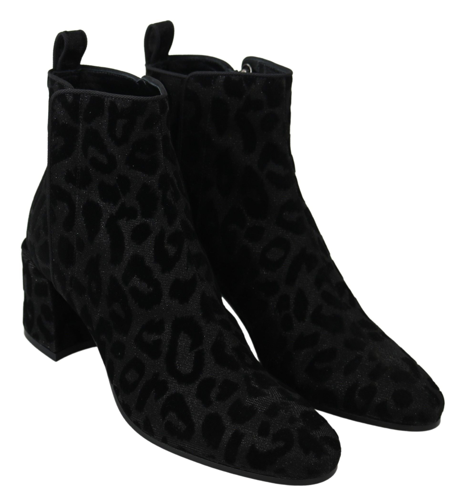 Cizme scurte elegante cu imprimeu leopard negru Dolce & Gabbana