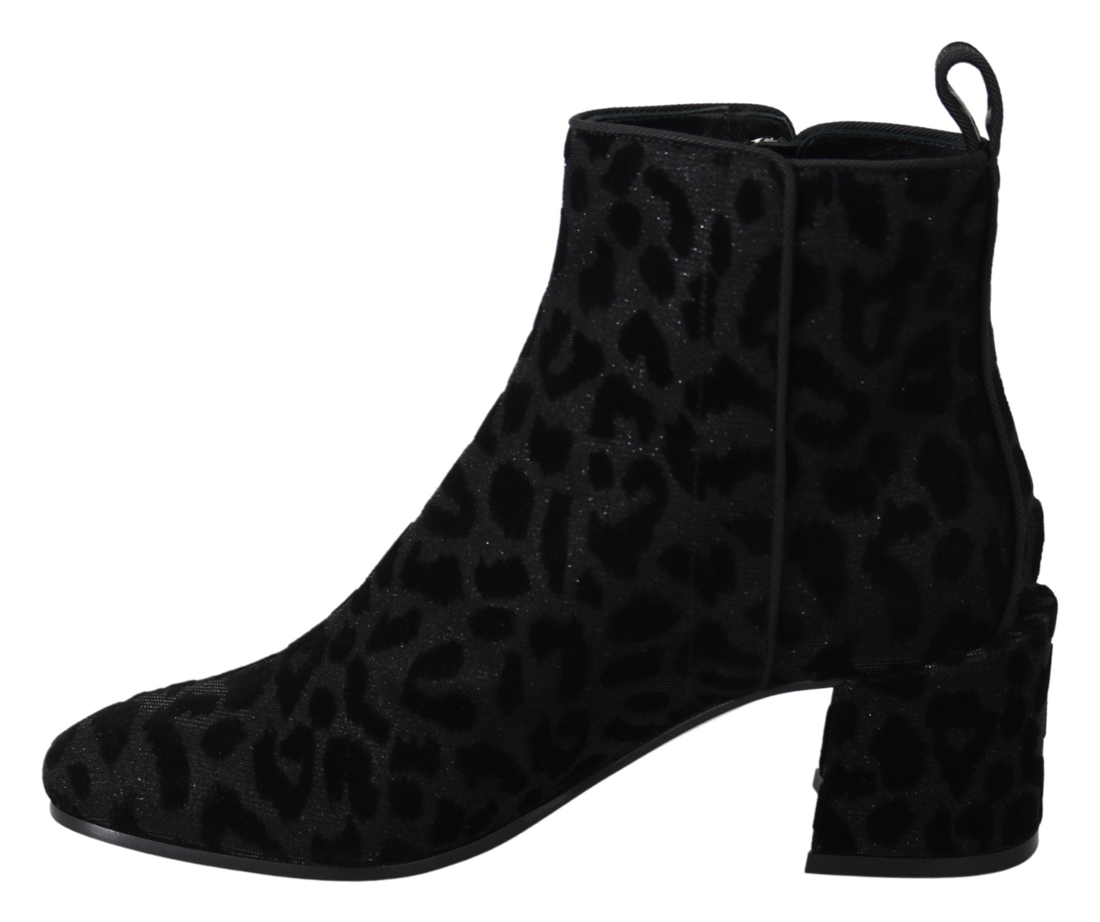 Cizme scurte elegante cu imprimeu leopard negru Dolce & Gabbana
