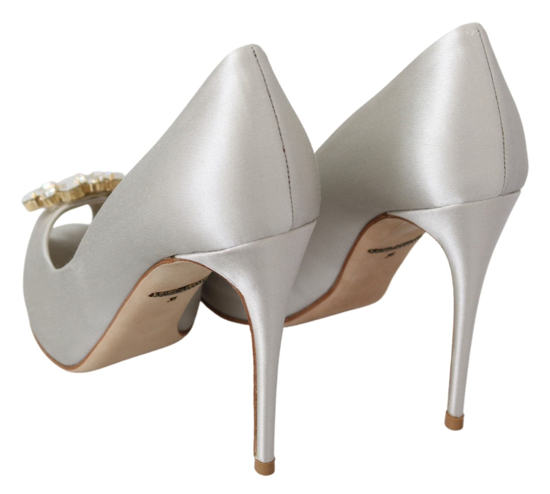 Pantofi cu toc Dolce & Gabbana din amestec de mătase, cu vârf peep-toe și cristale albe