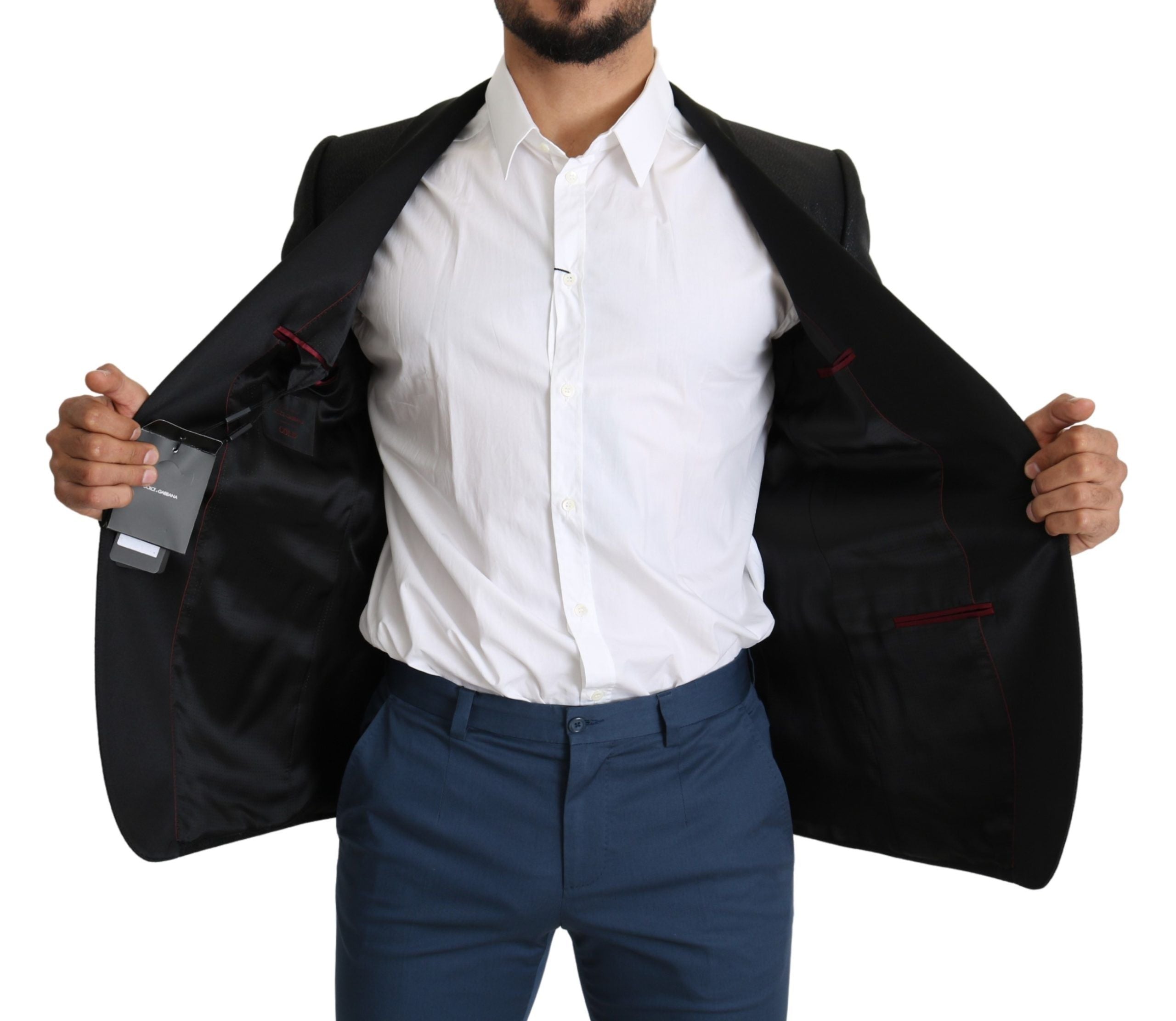 Dolce & Gabbana – Eleganter, schwarzer Jacquard-Blazer im Slim Fit