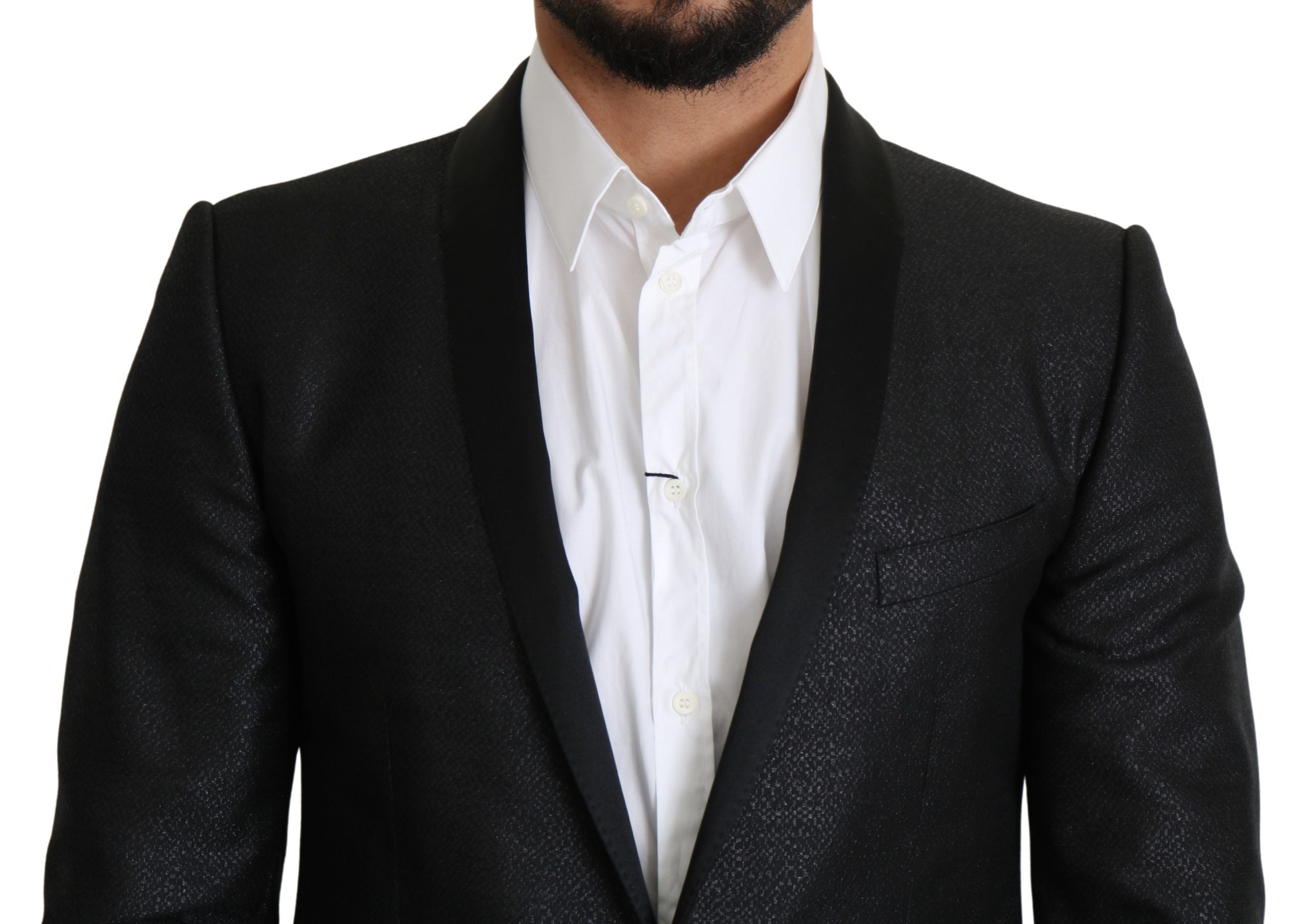 Dolce & Gabbana – Eleganter, schwarzer Jacquard-Blazer im Slim Fit