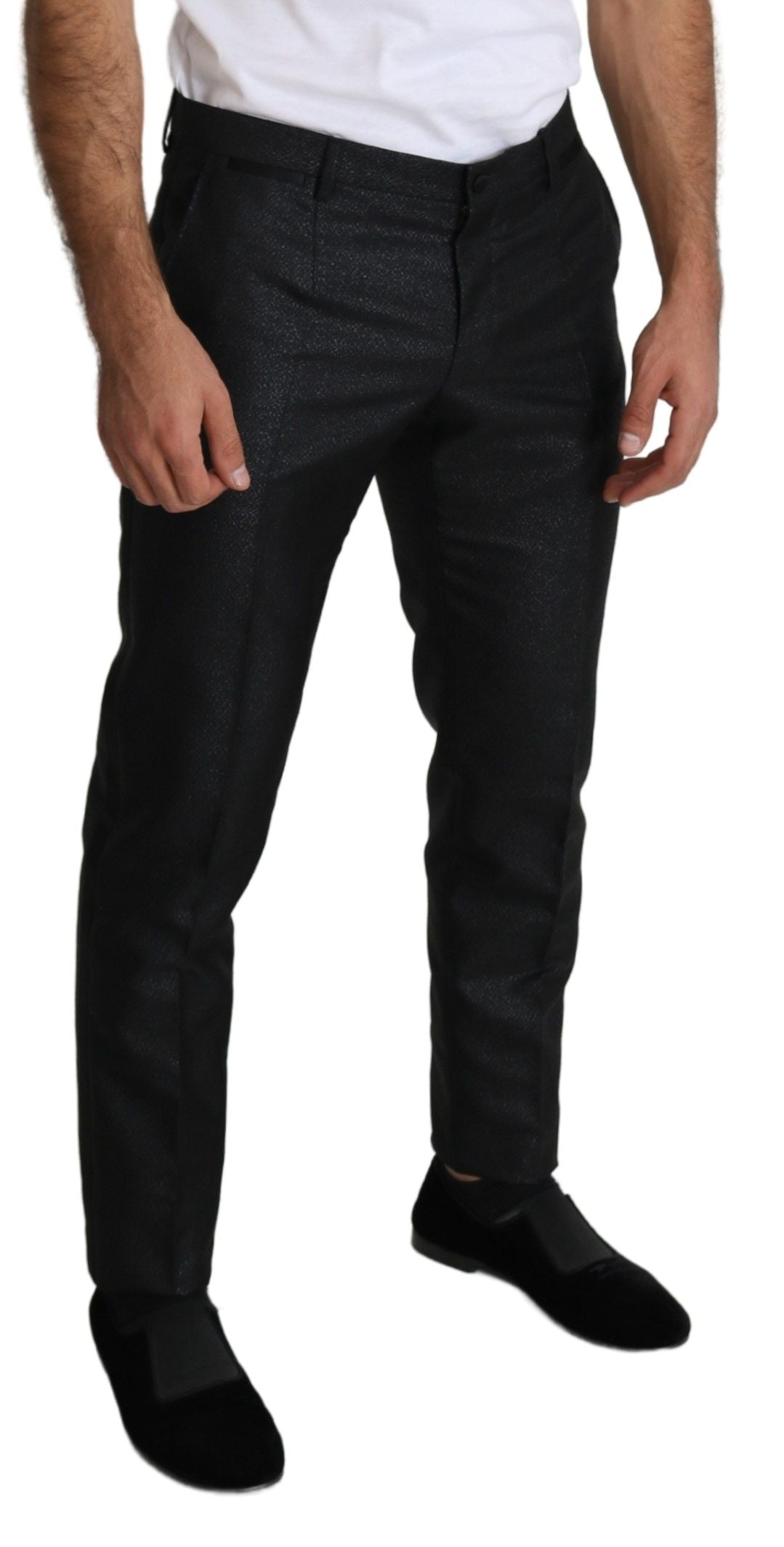 Pantaloni eleganti metalici negri Dolce & Gabbana