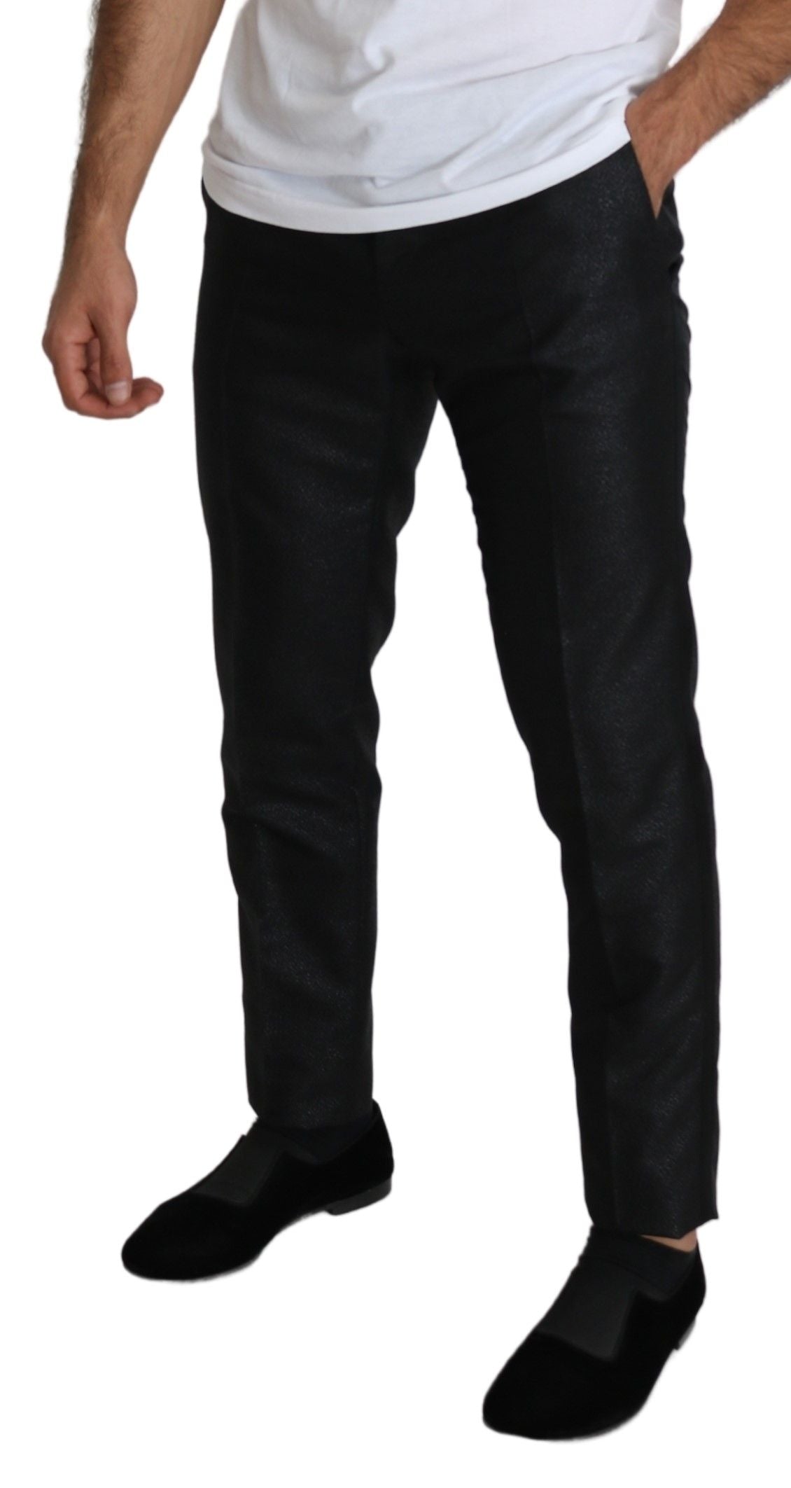 Pantaloni eleganti metalici negri Dolce & Gabbana