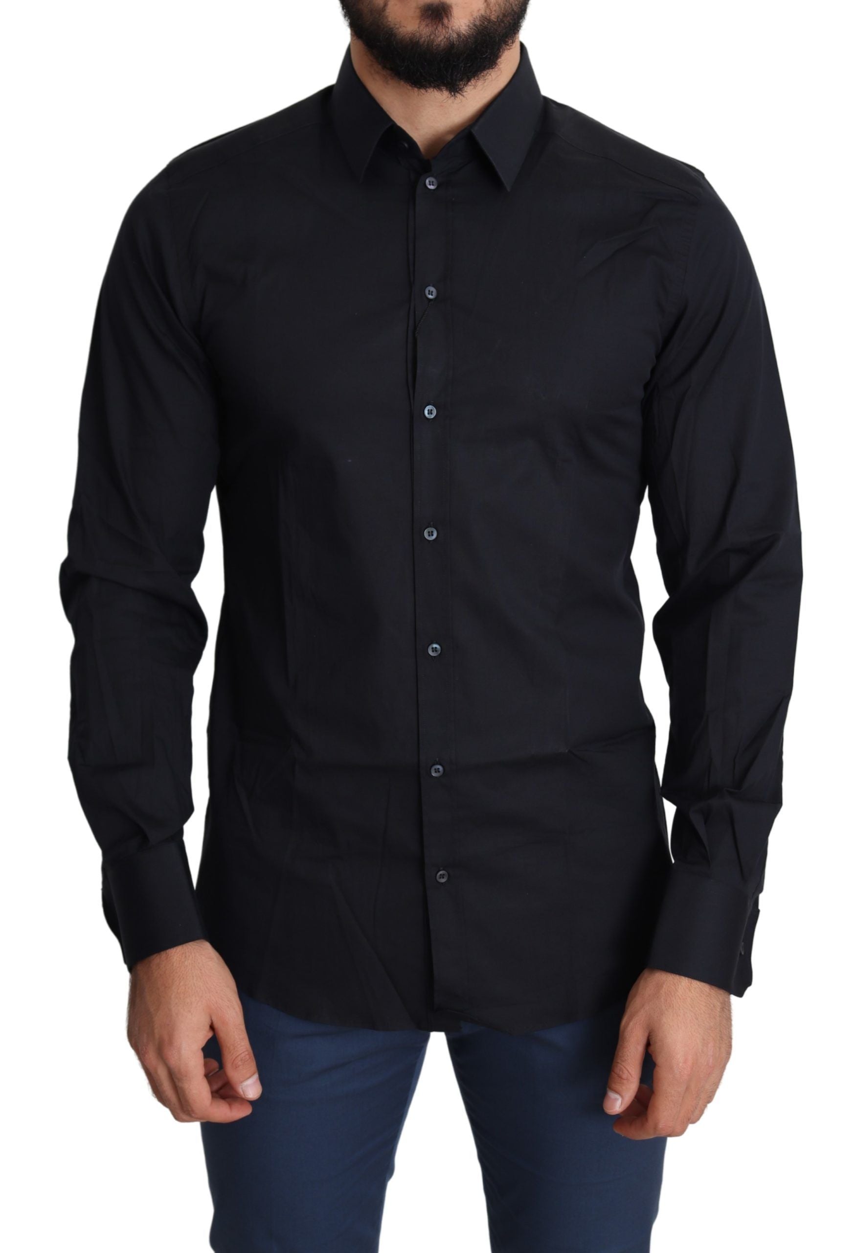 Dolce & Gabbana – Elegantes, schwarzes Slim-Fit-Hemd aus Baumwollstretch