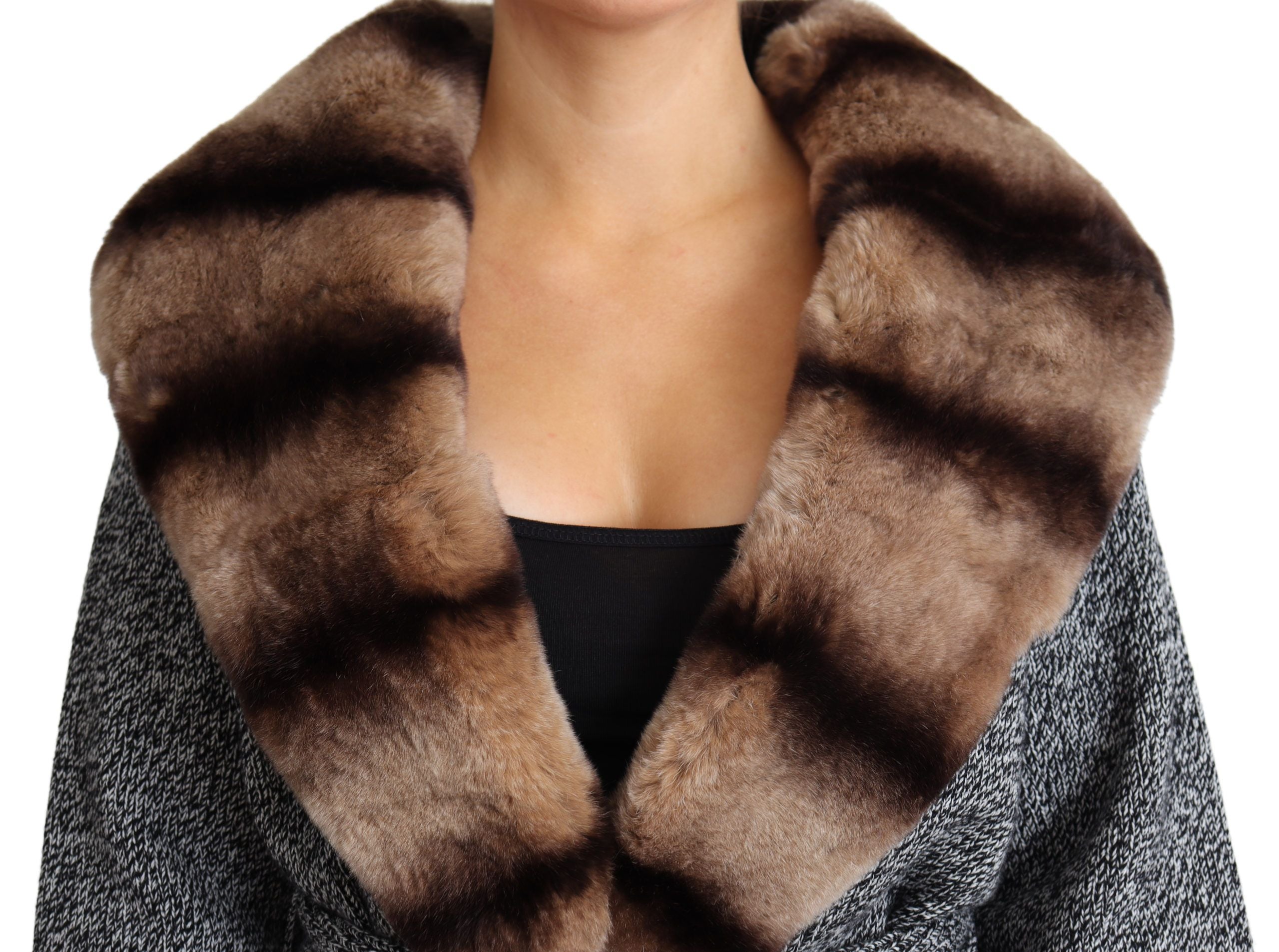 Cardigan elegant din cașmir Dolce & Gabbana cu guler din blană de iepure
