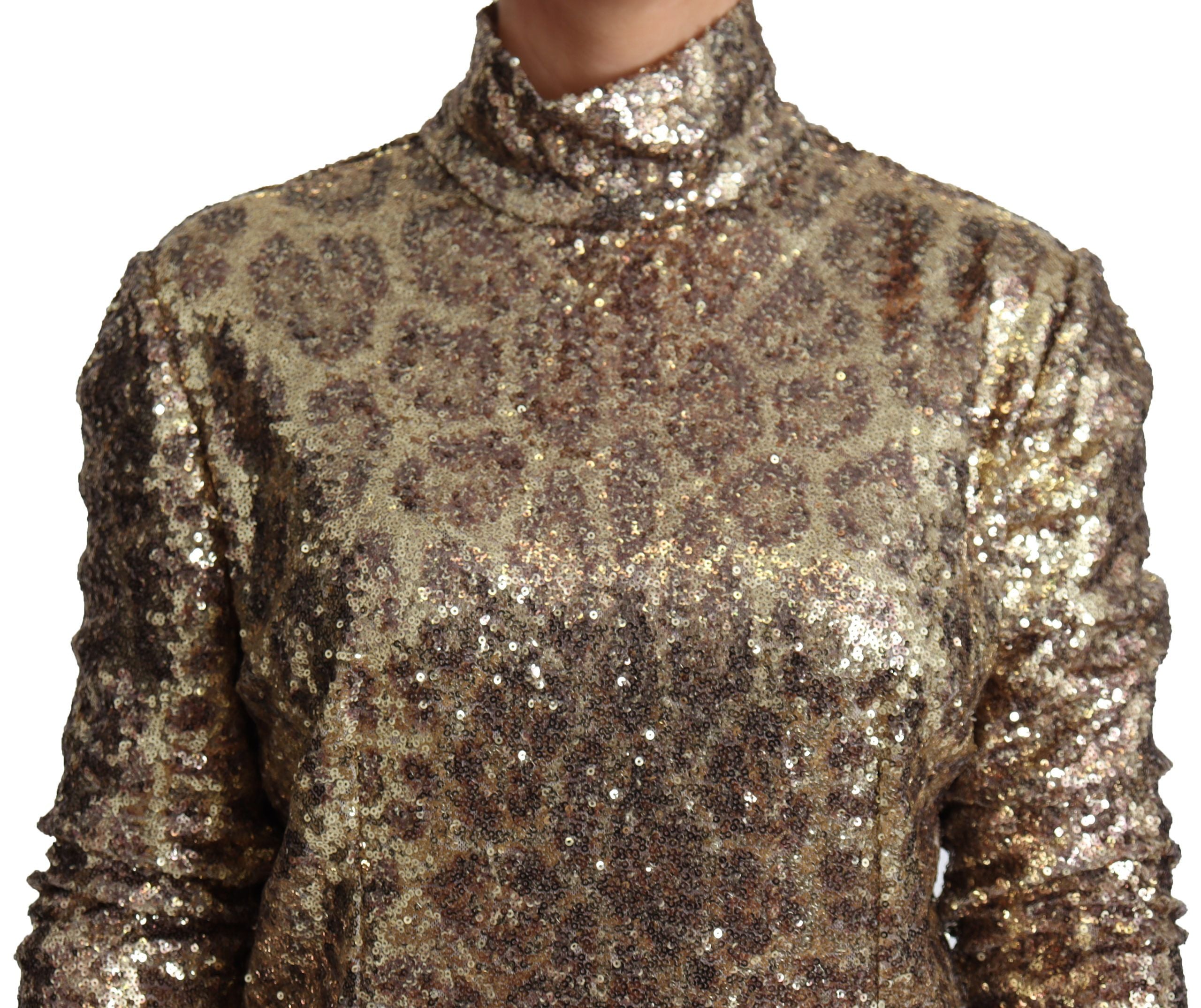 Dolce & Gabbana – Rollkragenpullover mit Pailletten und durchgehendem Reißverschluss in Braun