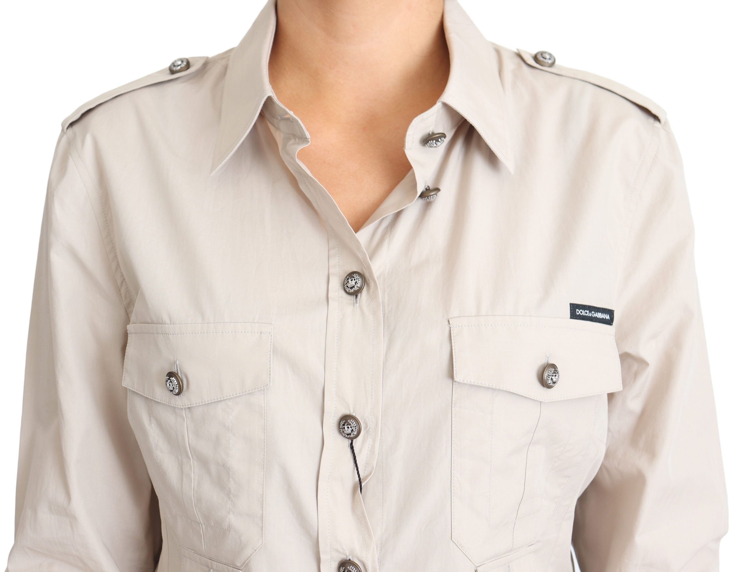 Dolce & Gabbana Elegantes beiges Safarihemd aus Baumwolle