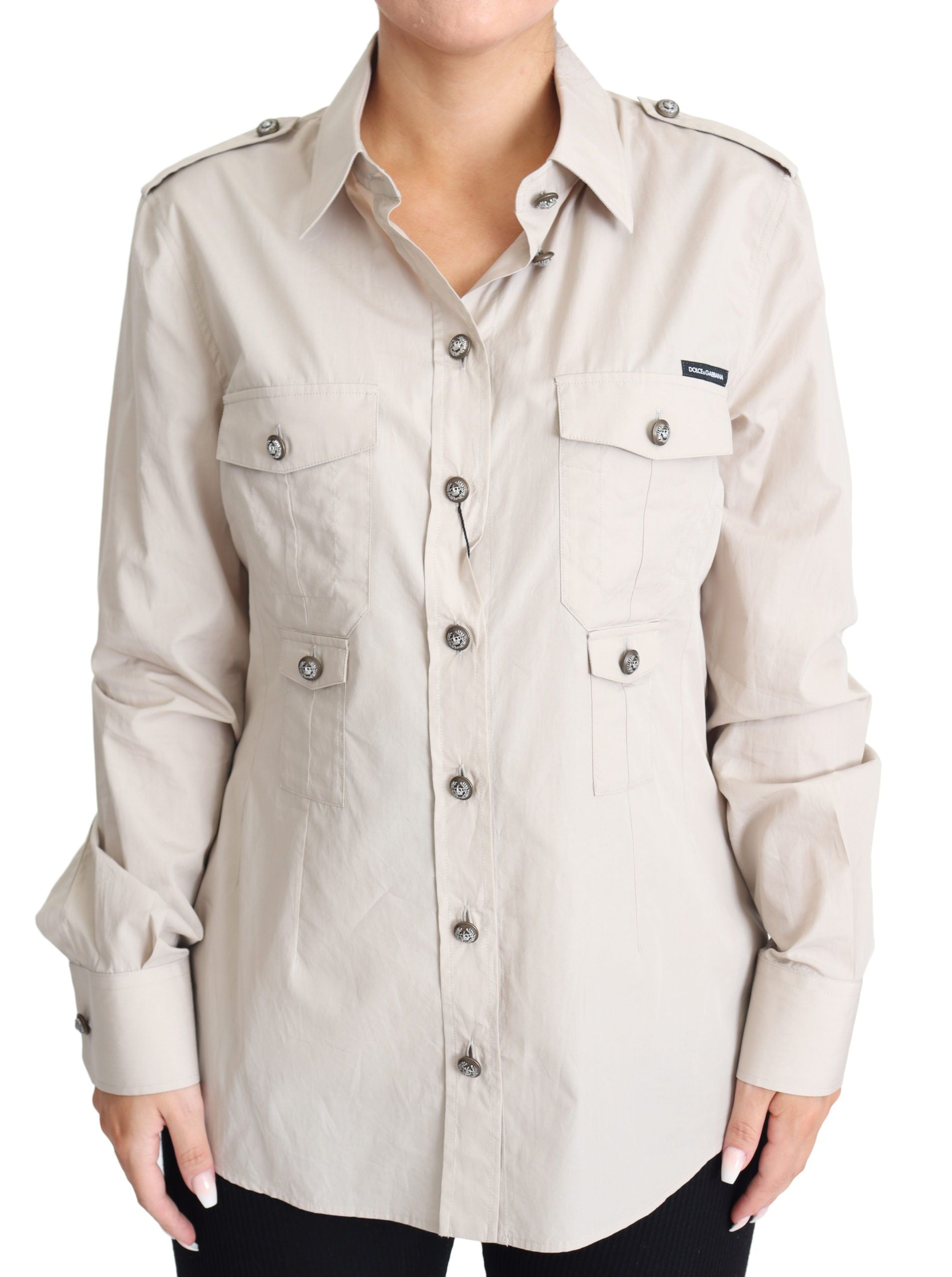Dolce & Gabbana Elegantes beiges Safarihemd aus Baumwolle