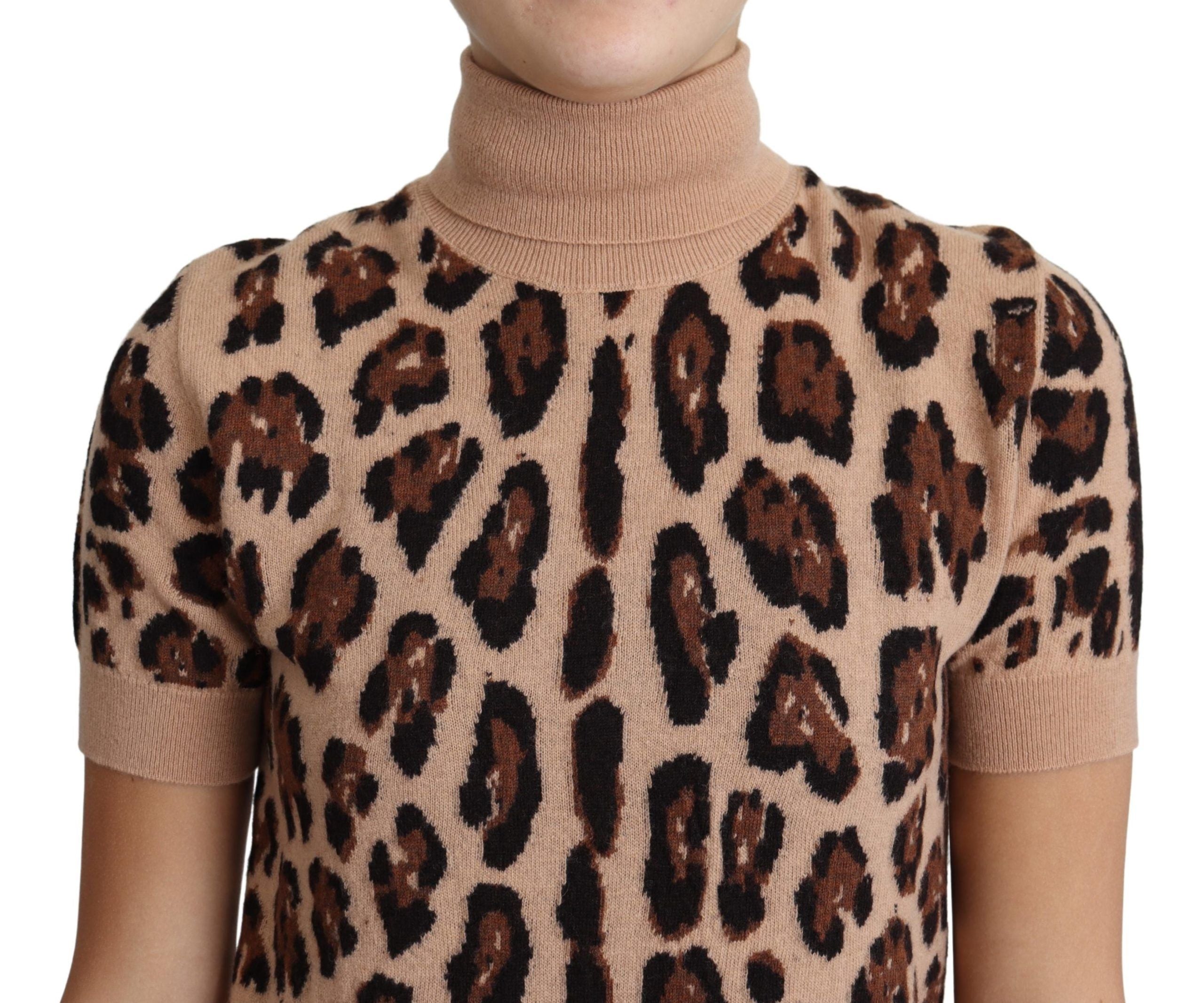 Dolce & Gabbana Elegantes Rollkragenoberteil aus Wolle mit Leopardenmuster