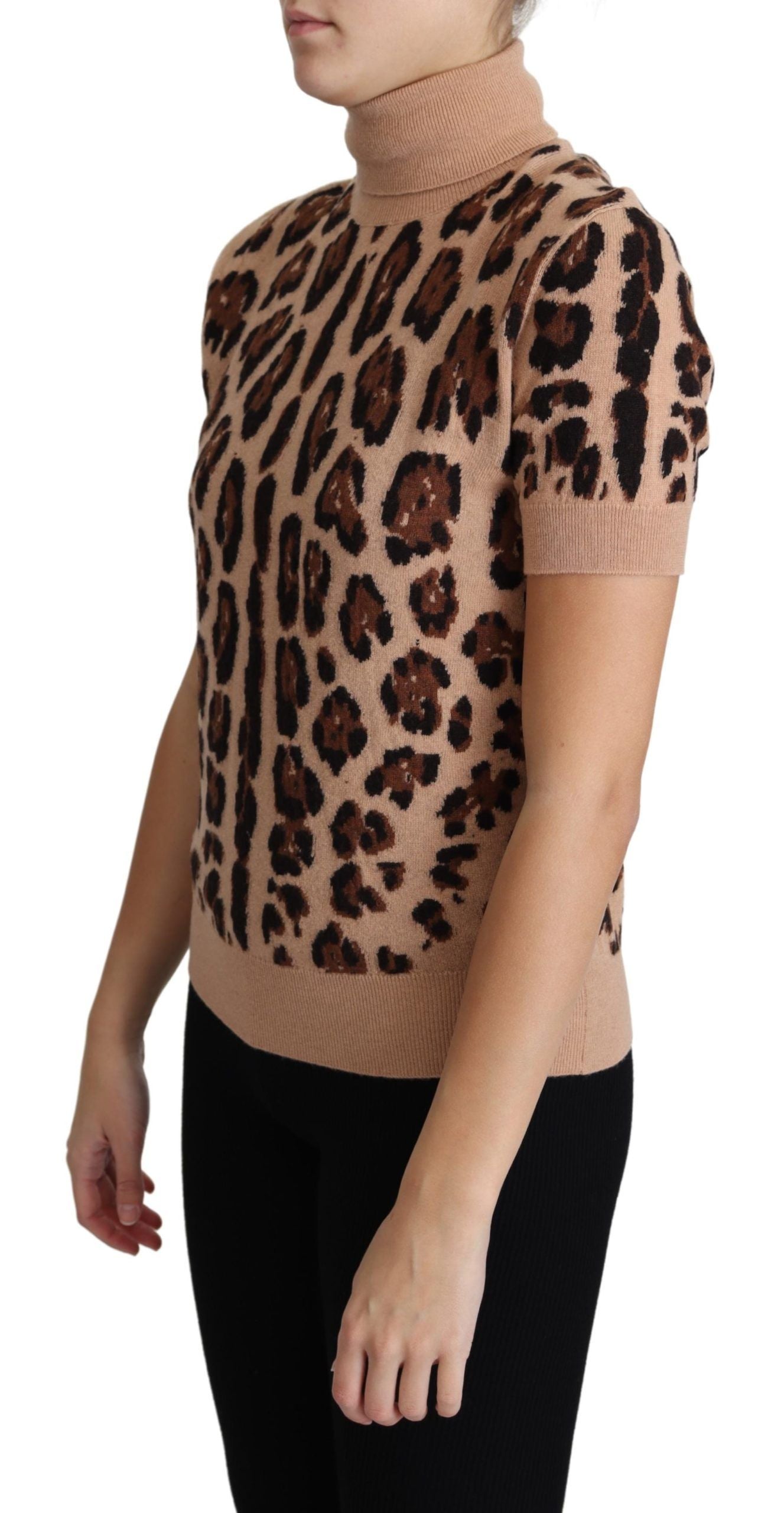 Dolce & Gabbana Elegantes Rollkragenoberteil aus Wolle mit Leopardenmuster