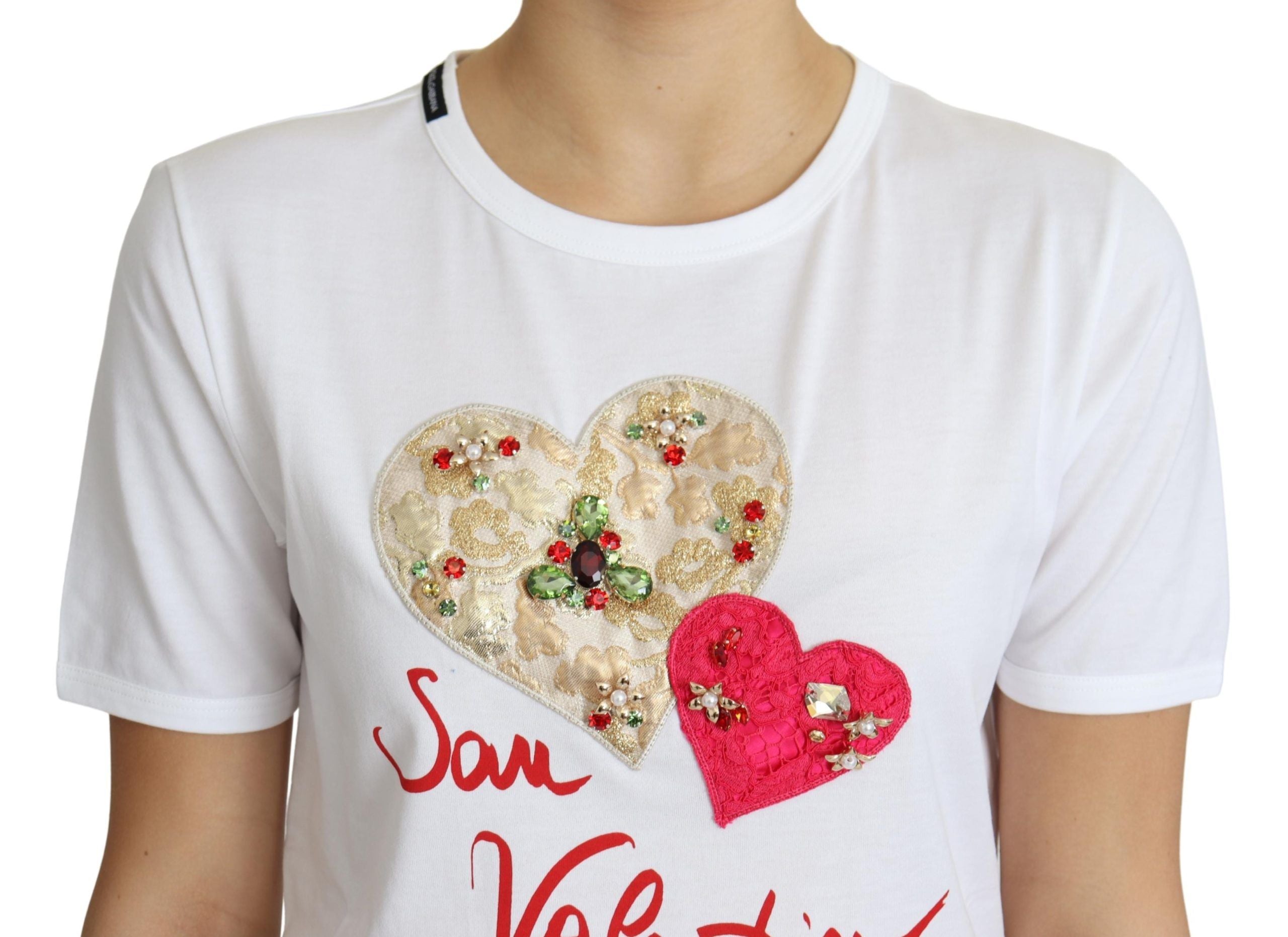 Dolce & Gabbana – Weißes Baumwoll-T-Shirt mit Kristallverzierung