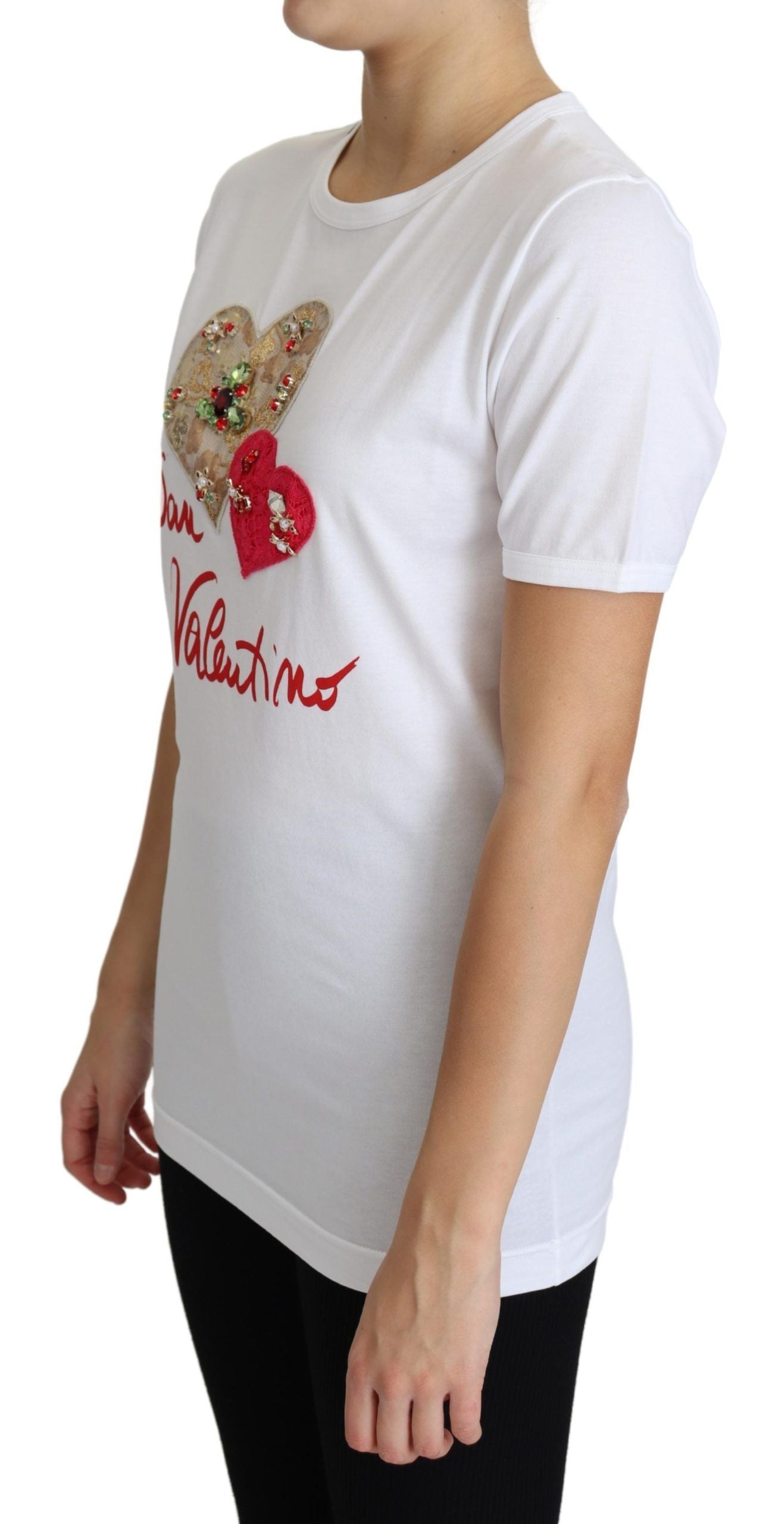 Dolce & Gabbana – Weißes Baumwoll-T-Shirt mit Kristallverzierung