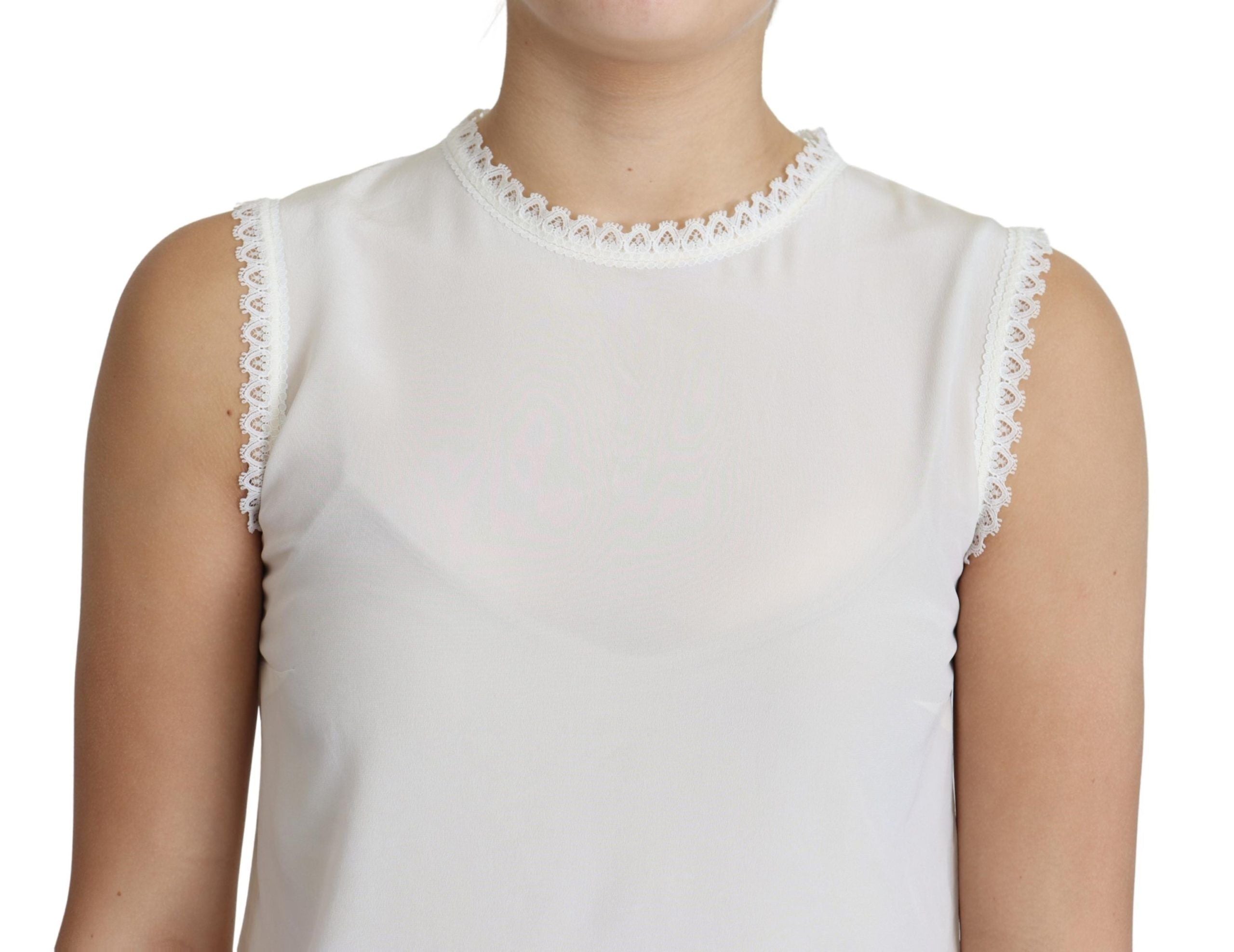 Dolce & Gabbana Elegante ärmellose Bluse aus Seide mit Spitzendetails