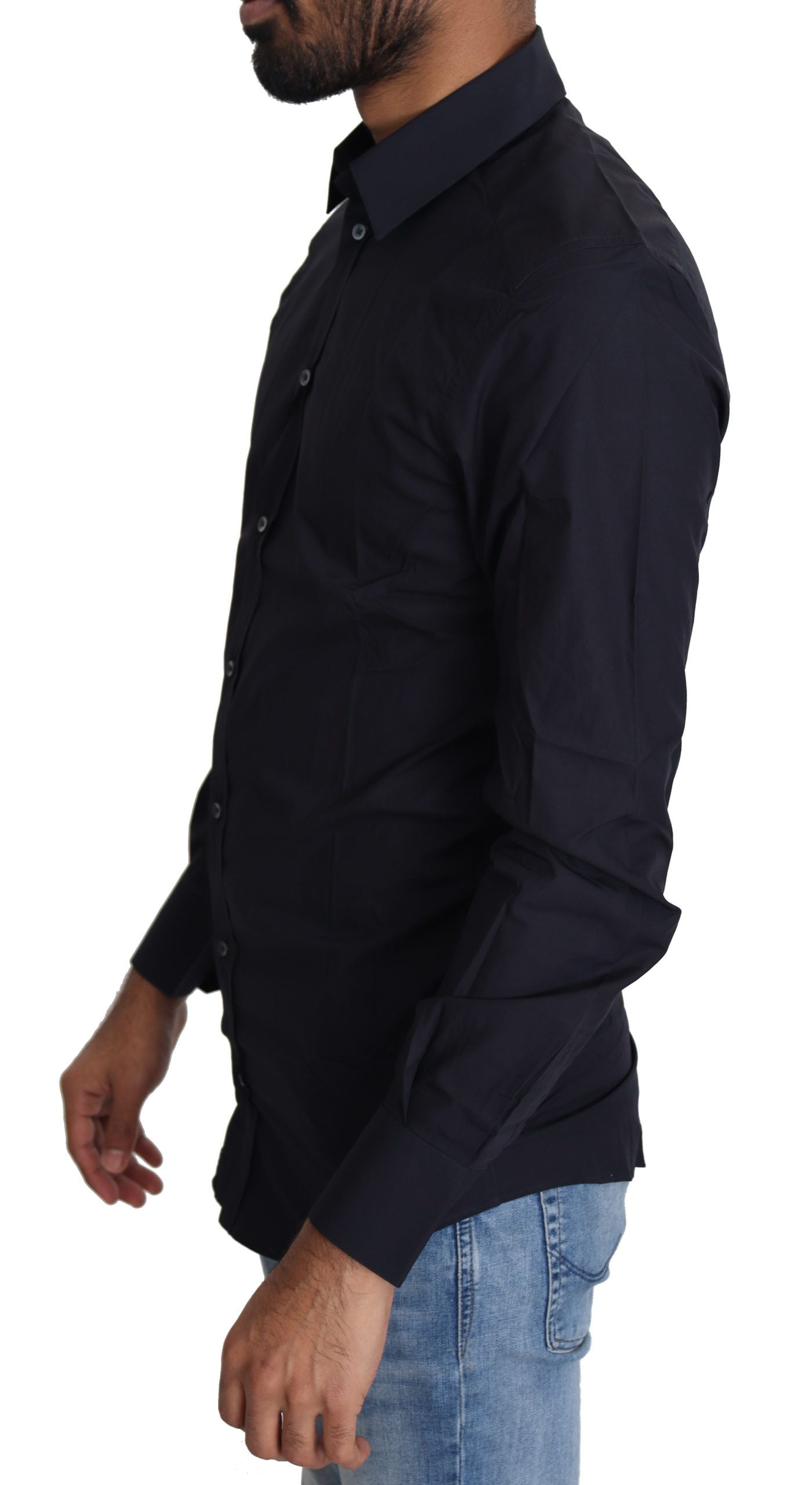 Dolce & Gabbana Marineblaues Slim Fit-Hemd der Gold Series