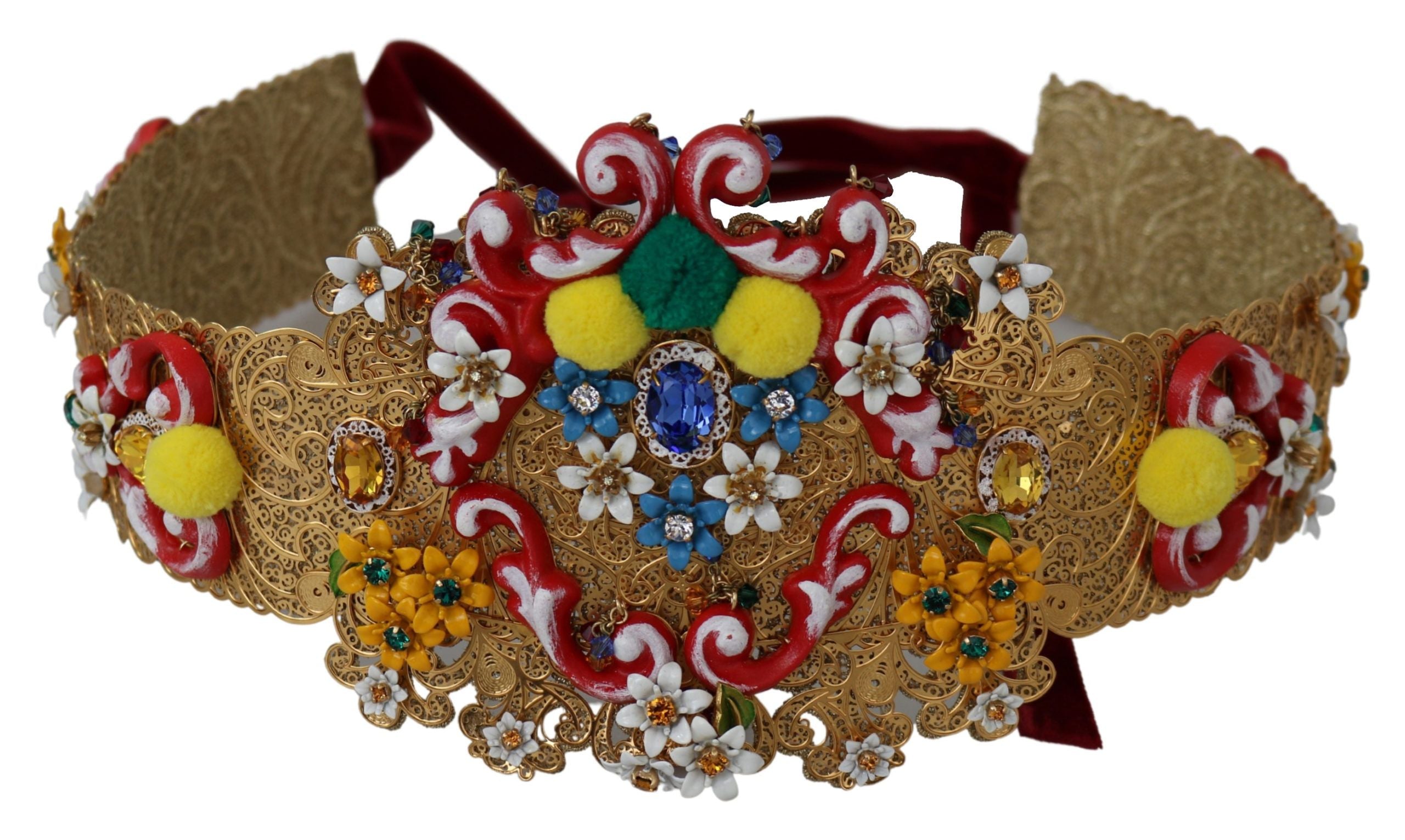 Dolce & Gabbana Goldfarbener Taillengürtel mit Blumen- und Kristallmotiv