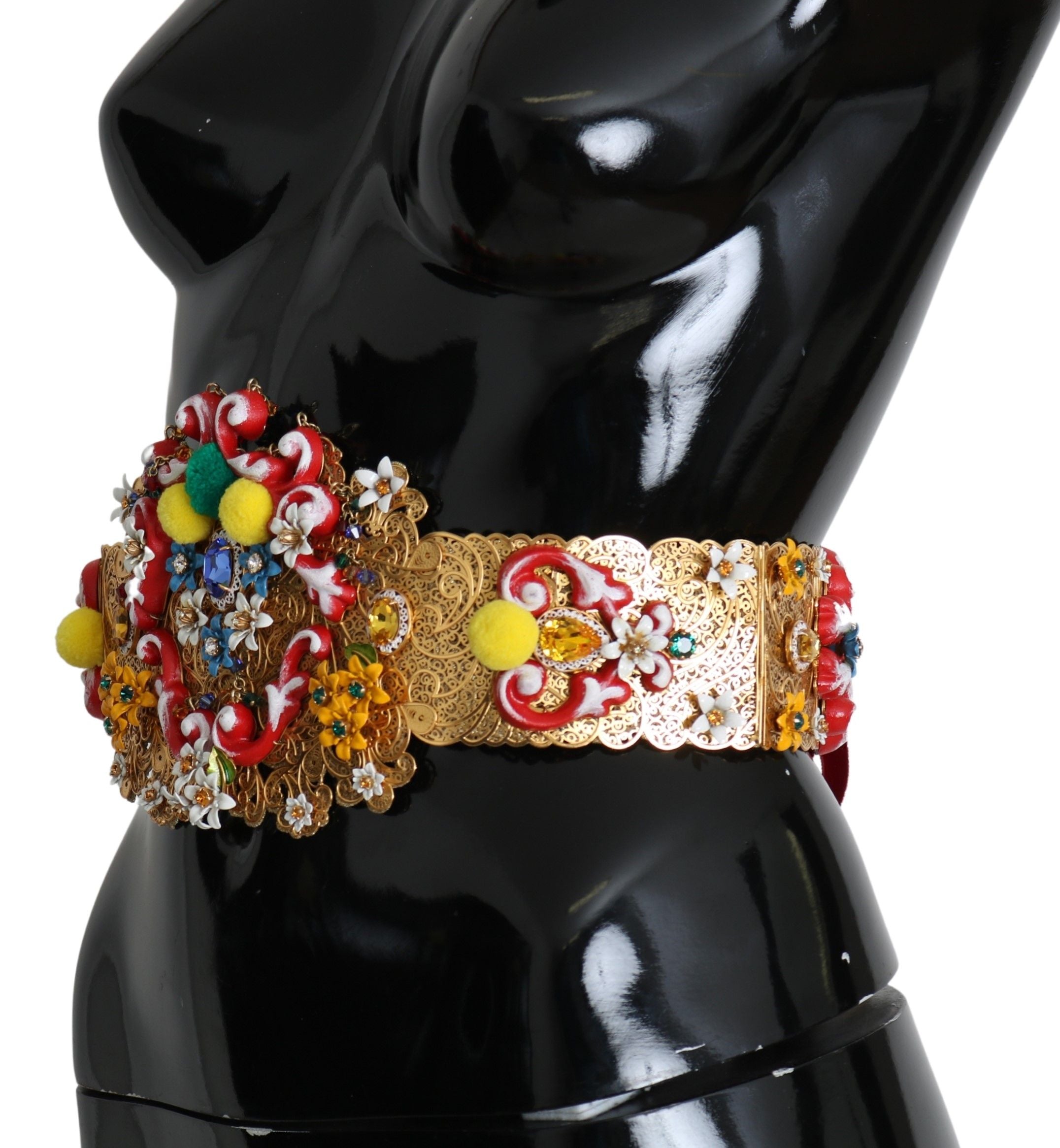 Dolce & Gabbana Goldfarbener Taillengürtel mit Blumen- und Kristallmotiv