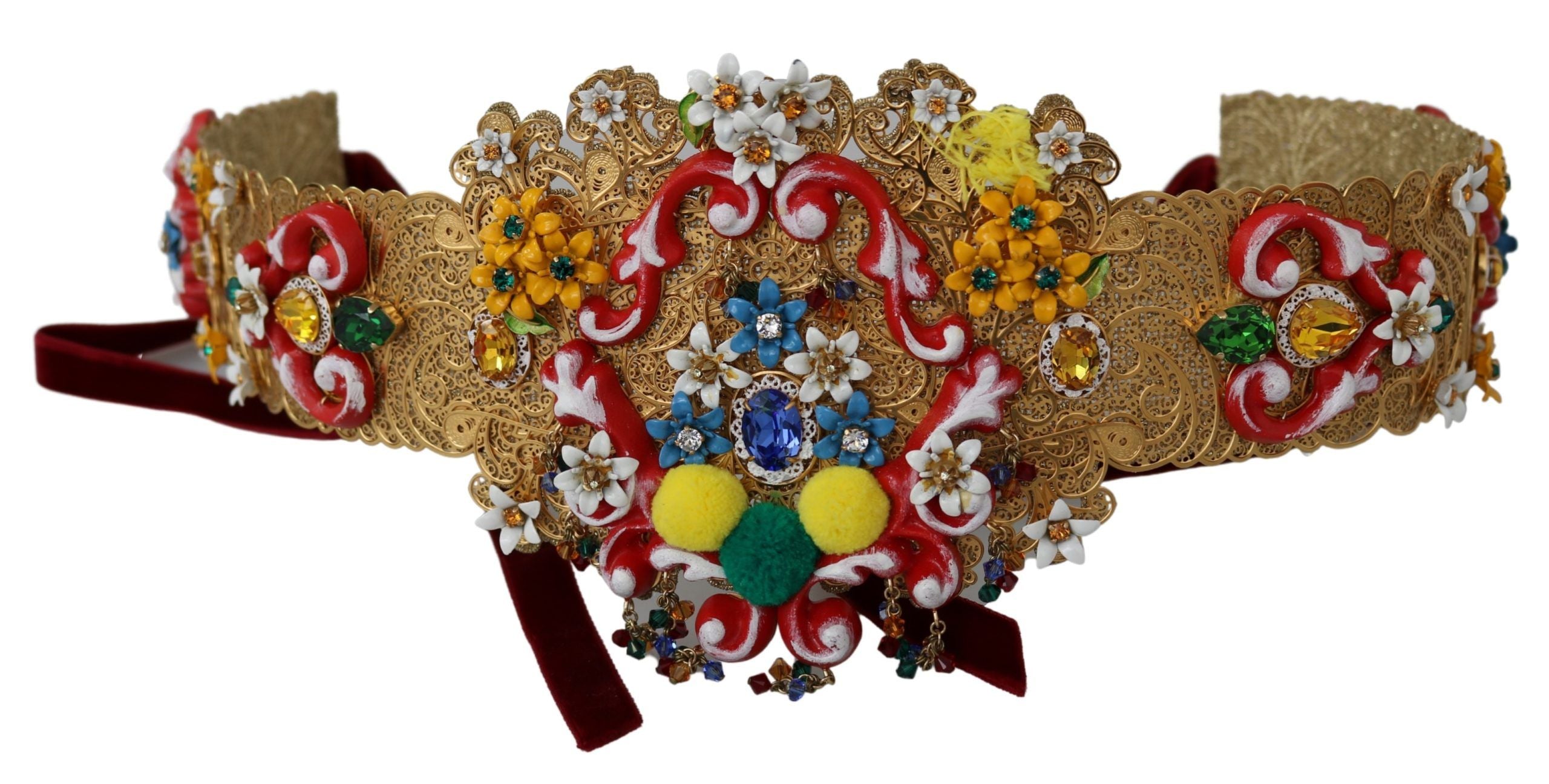 Dolce & Gabbana – Goldener Taillengürtel mit Blumen- und Kristallverzierung
