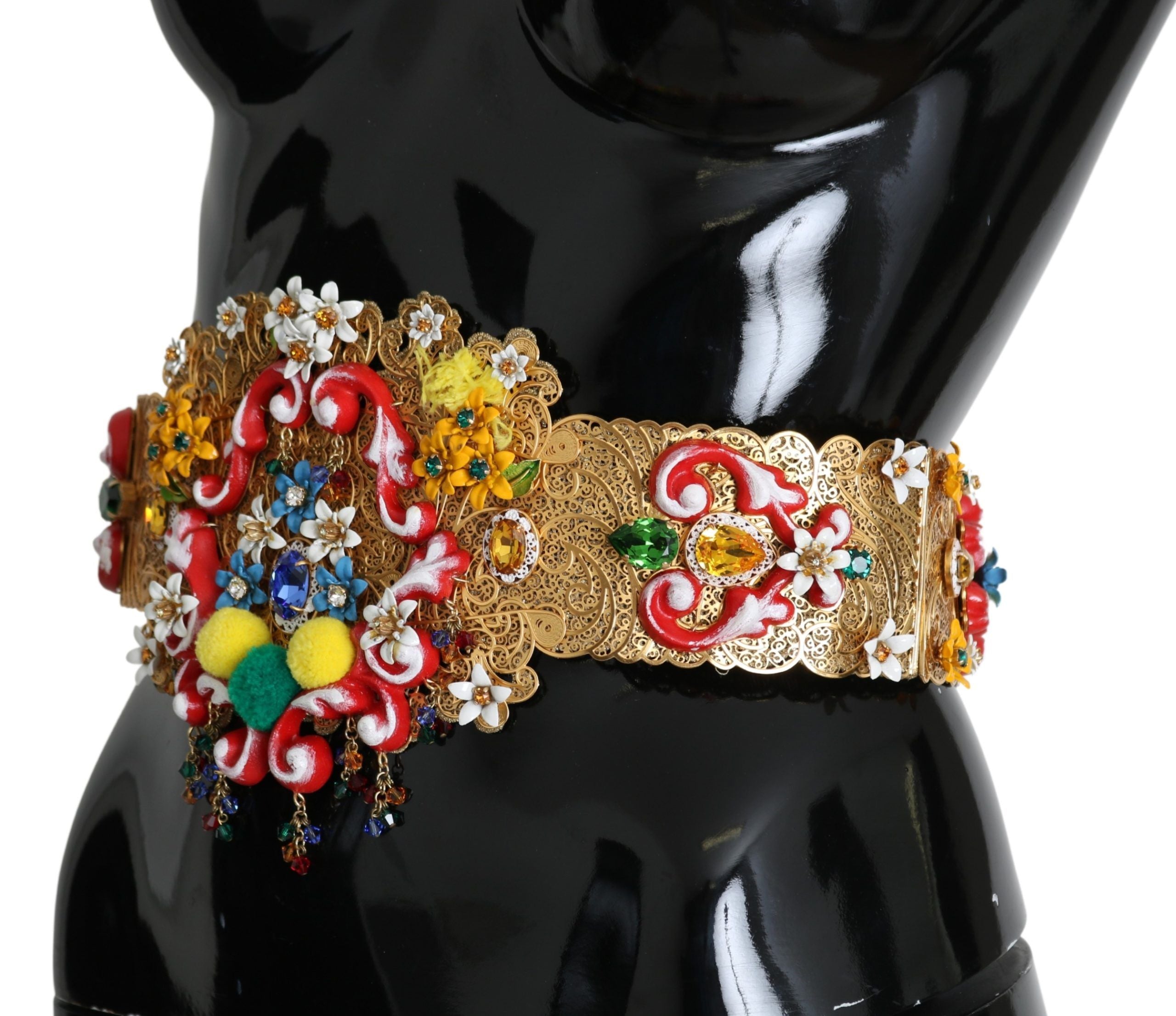 Dolce & Gabbana – Goldener Taillengürtel mit Blumen- und Kristallverzierung