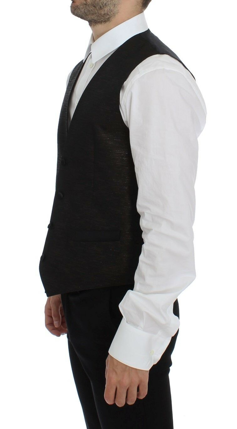Dolce & Gabbana Elegante Weste aus braun-schwarzer Wollmischung
