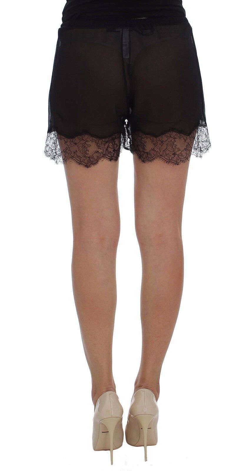 Dolce & Gabbana Elegante schwarze Shorts aus Seide mit Blumenspitze