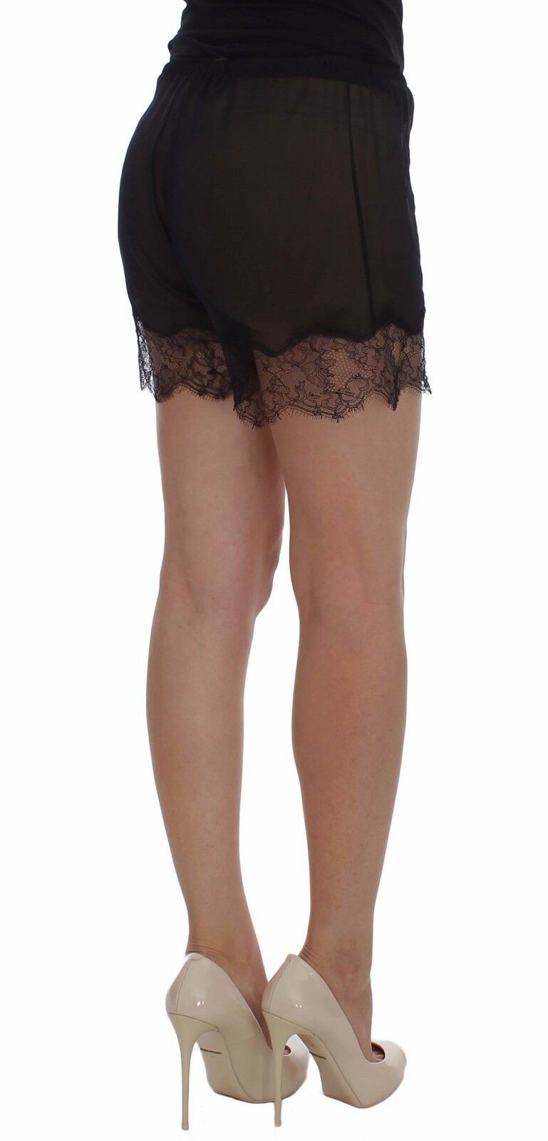 Dolce & Gabbana Elegante schwarze Shorts aus Seide mit Blumenspitze