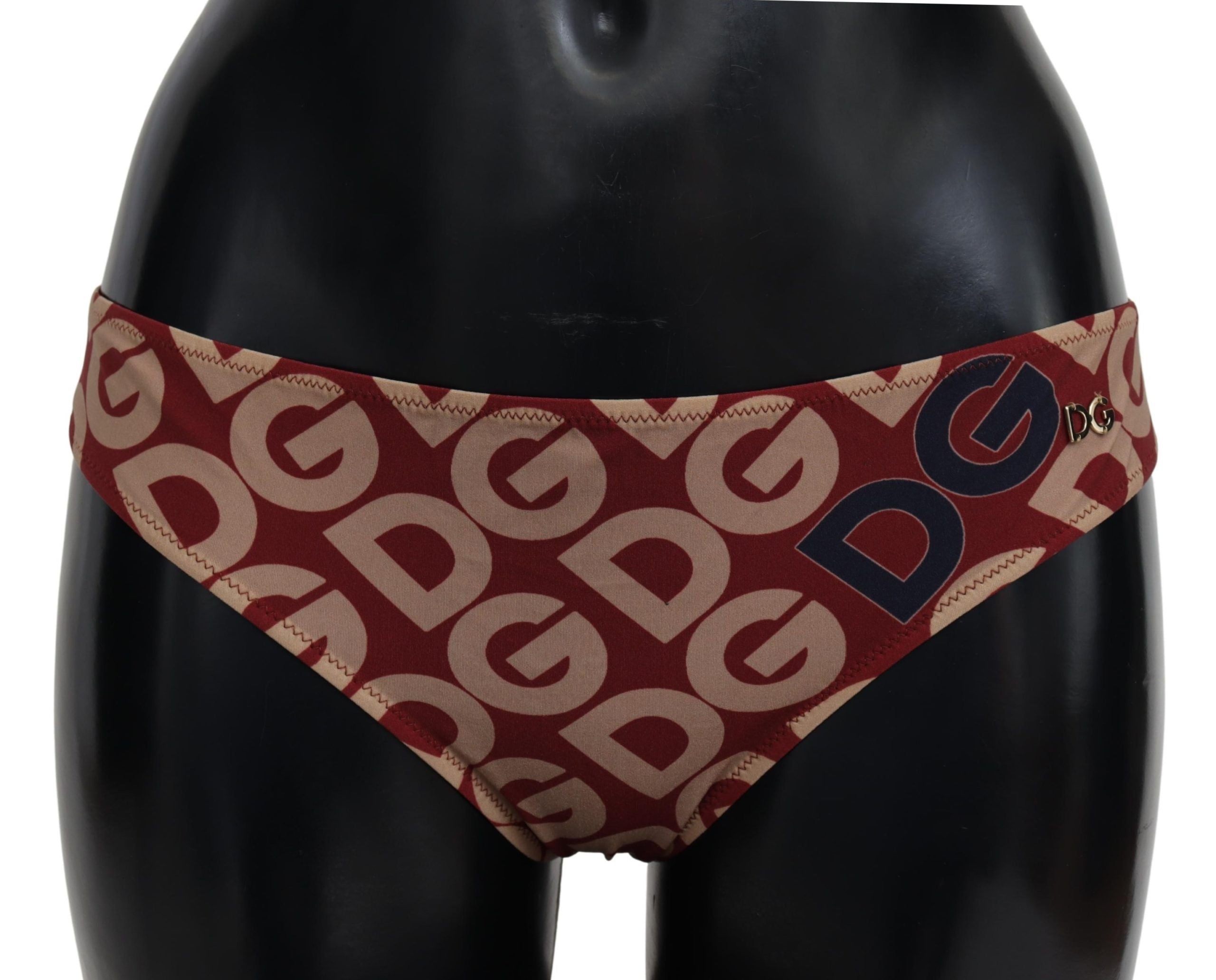 Dolce & Gabbana Chic – Kastanienbraun-beige Bikinihose mit Logo-Print