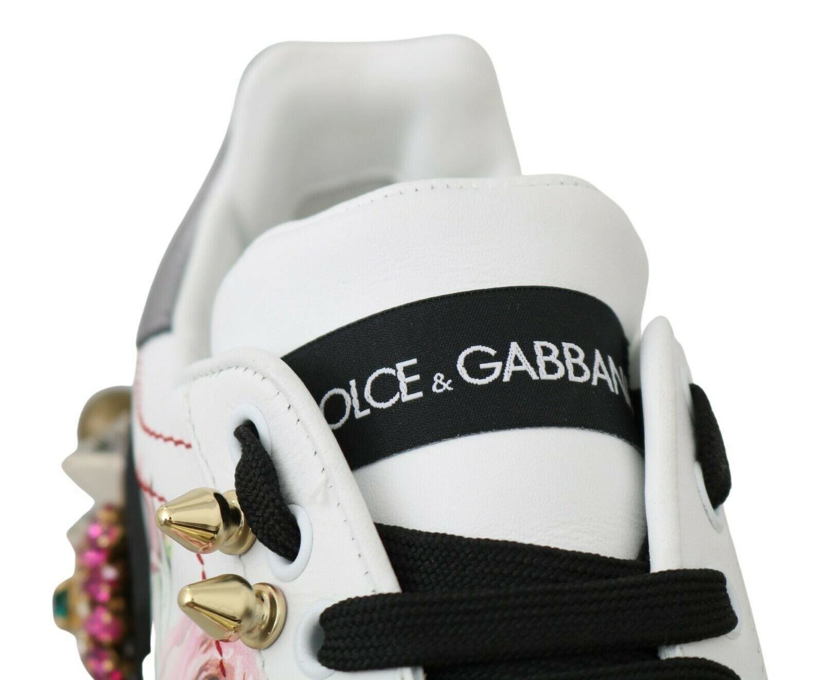 Dolce & Gabbana – Sneakers aus Leder mit Blumen- und Kristallverzierung