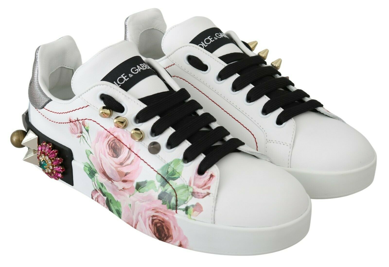 Dolce & Gabbana – Sneakers aus Leder mit Blumen- und Kristallverzierung