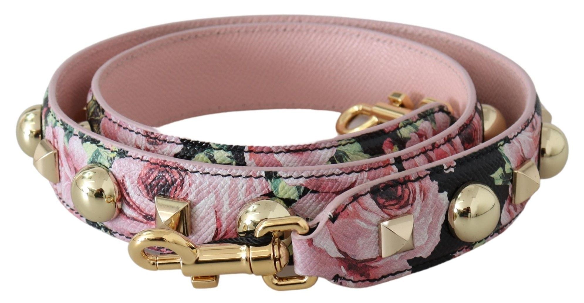 Dolce & Gabbana – Rosa Lederarmband mit Blumenmuster und goldenen Nieten