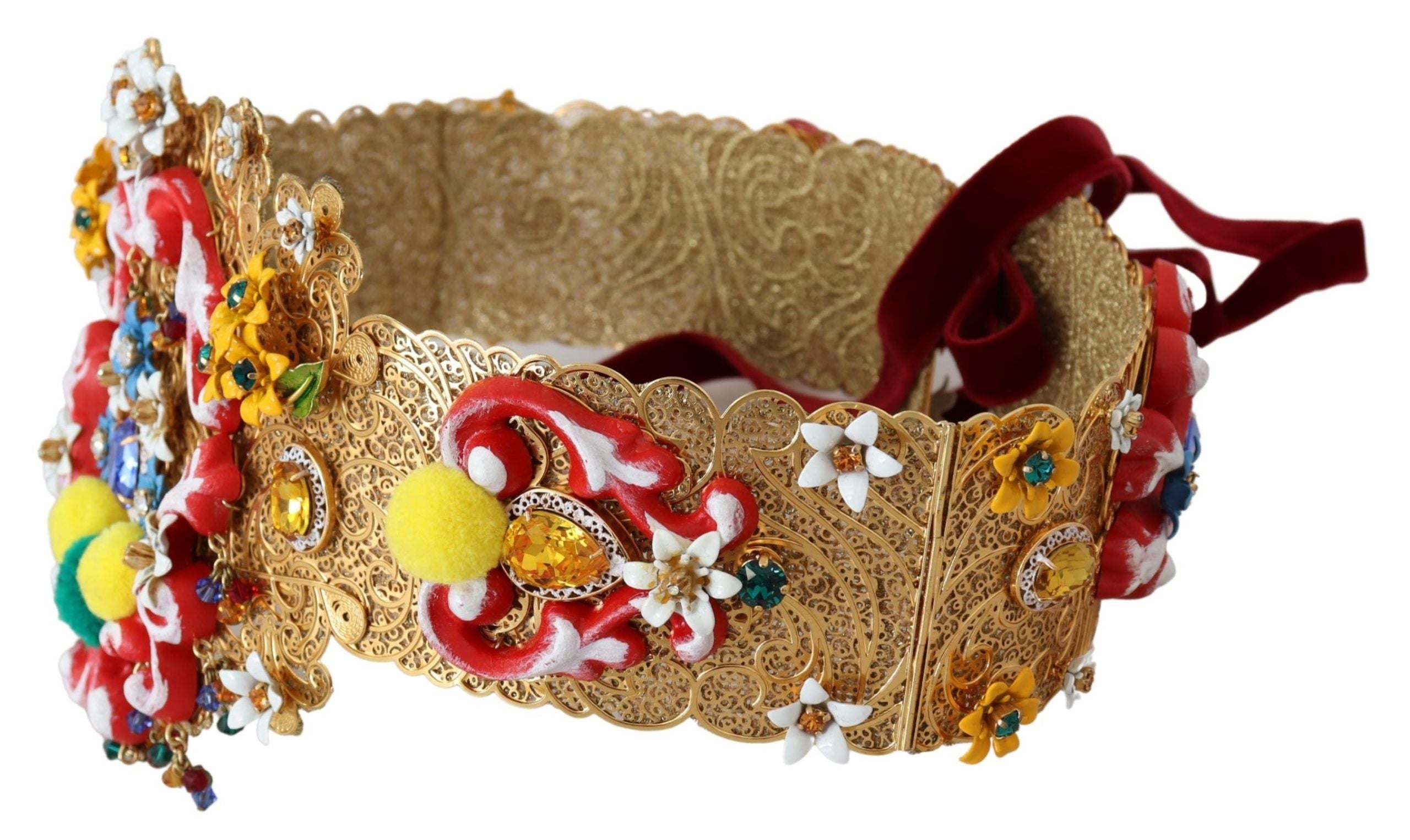 Dolce & Gabbana – Goldfarbener Taillengürtel mit Blumen- und Kristallmotiv