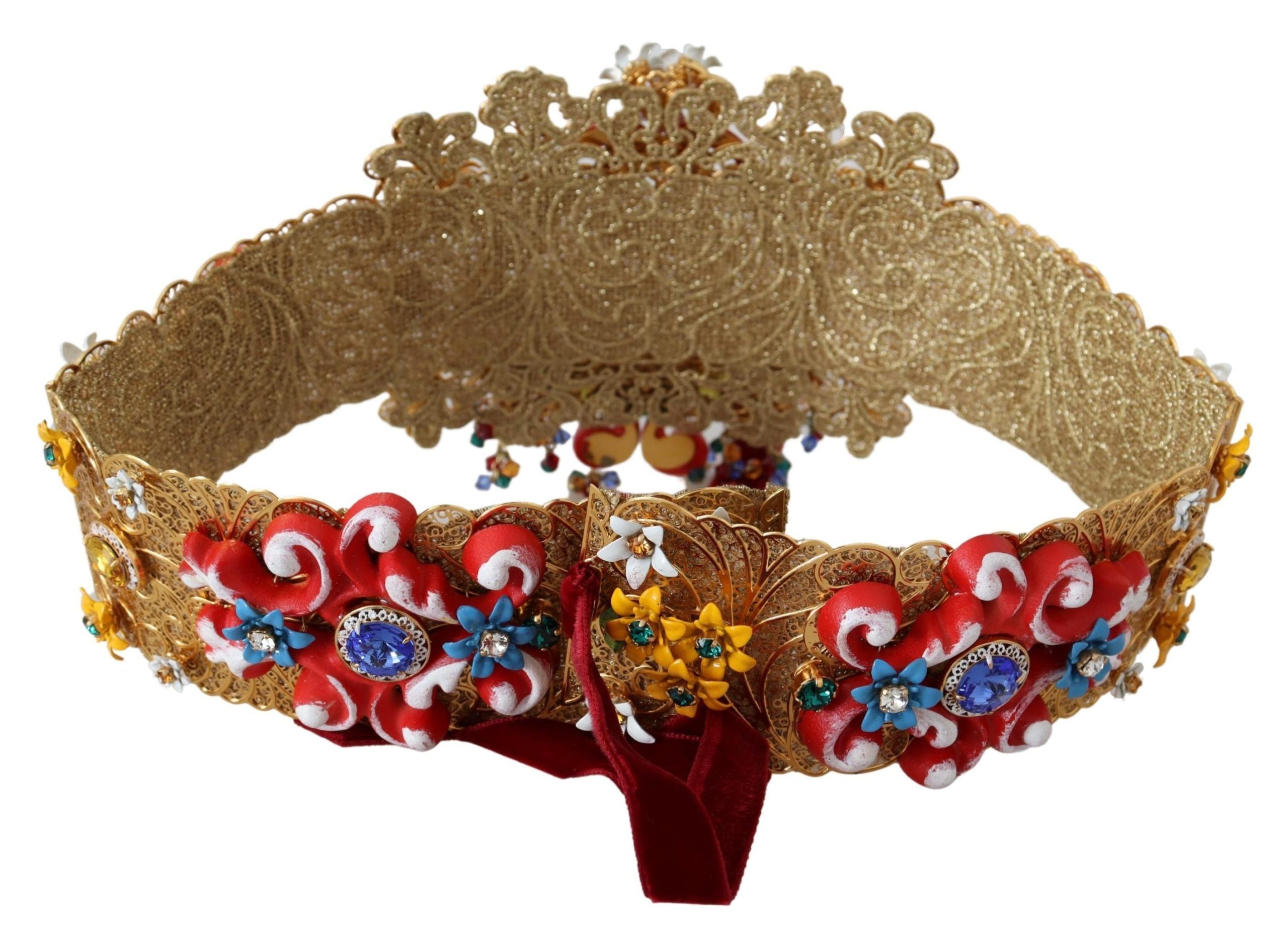 Dolce & Gabbana – Goldfarbener Taillengürtel mit Blumen- und Kristallmotiv