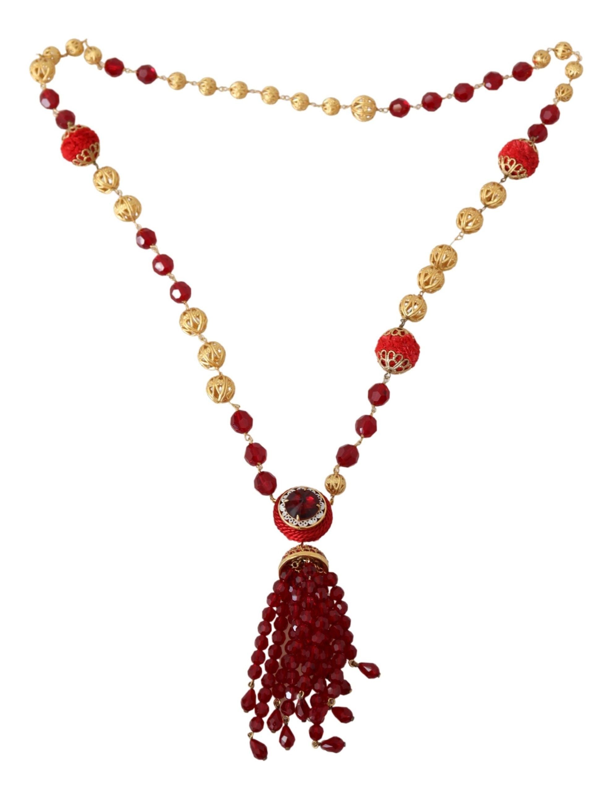 Dolce & Gabbana – Elegante, vergoldete Halskette mit rotem Kristall