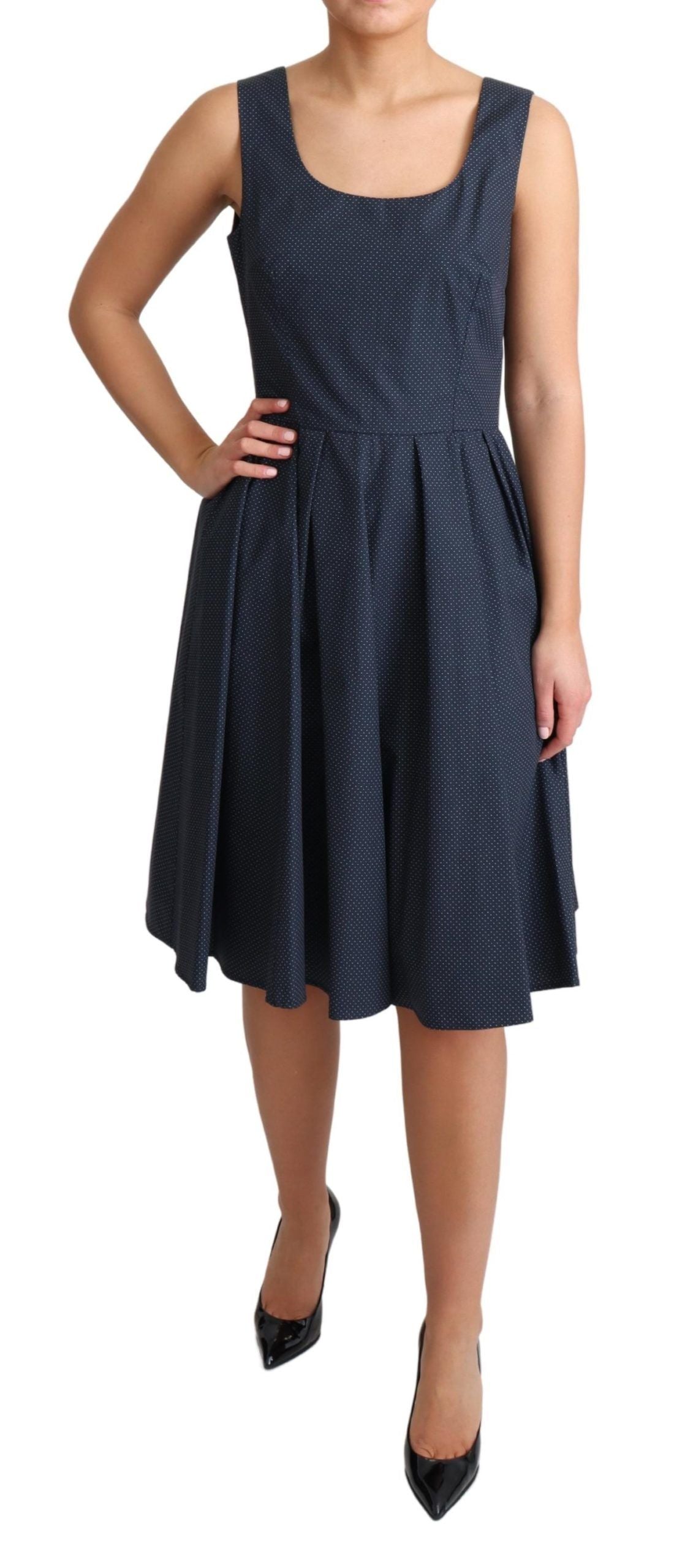 Dolce & Gabbana Elegantes gepunktetes blaues A-Linien-Kleid