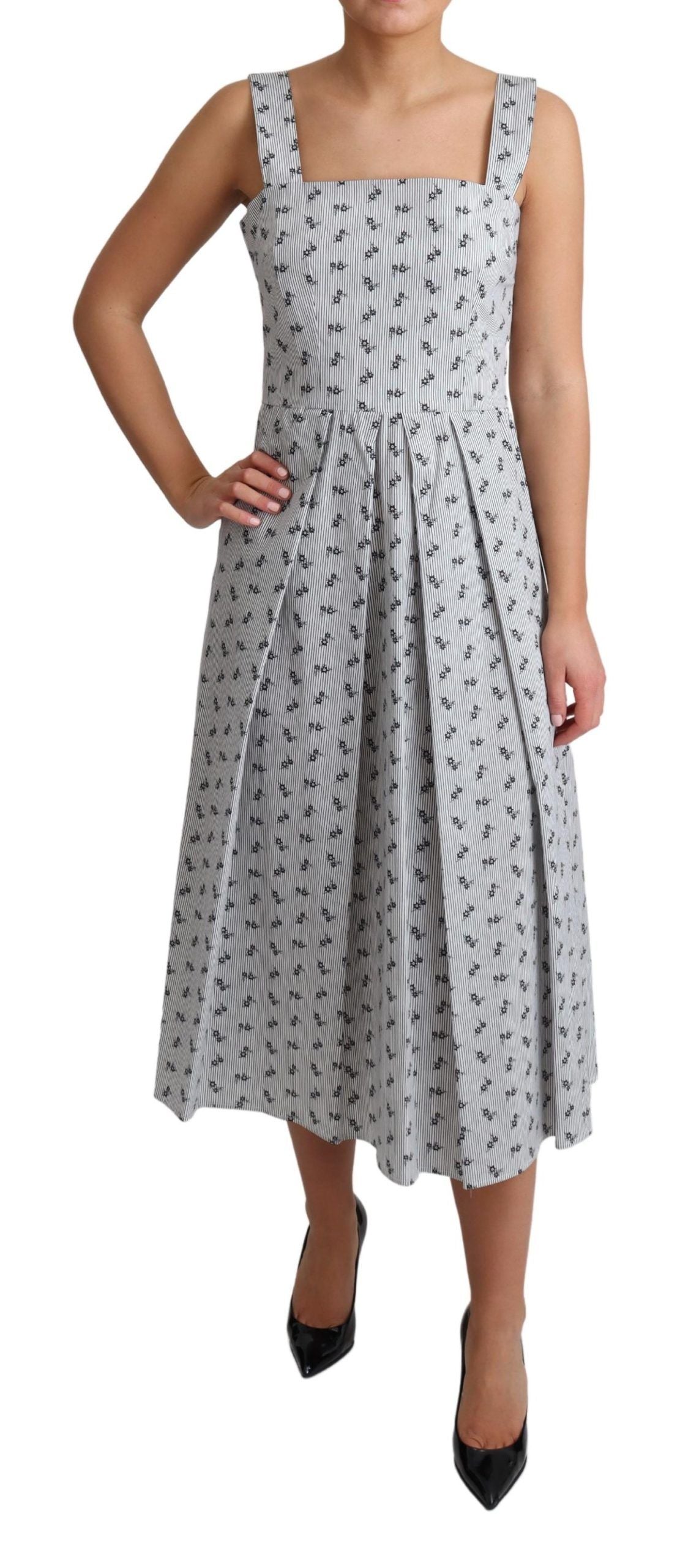 Dolce & Gabbana Elegantes gestreiftes A-Linien-Kleid mit Blumenmuster