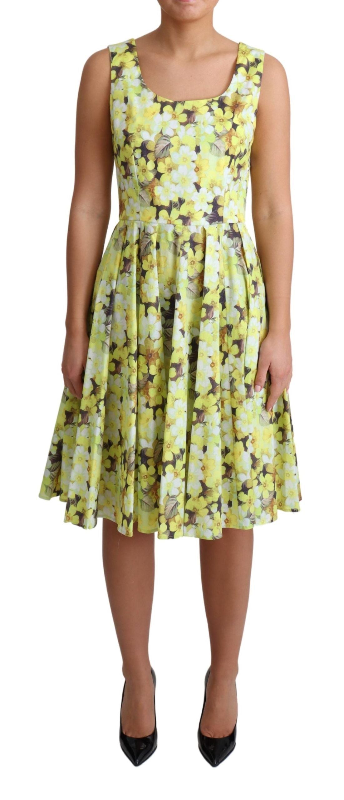 Dolce & Gabbana – Elegantes, ärmelloses A-Linien-Kleid mit gelbem Blumenmuster