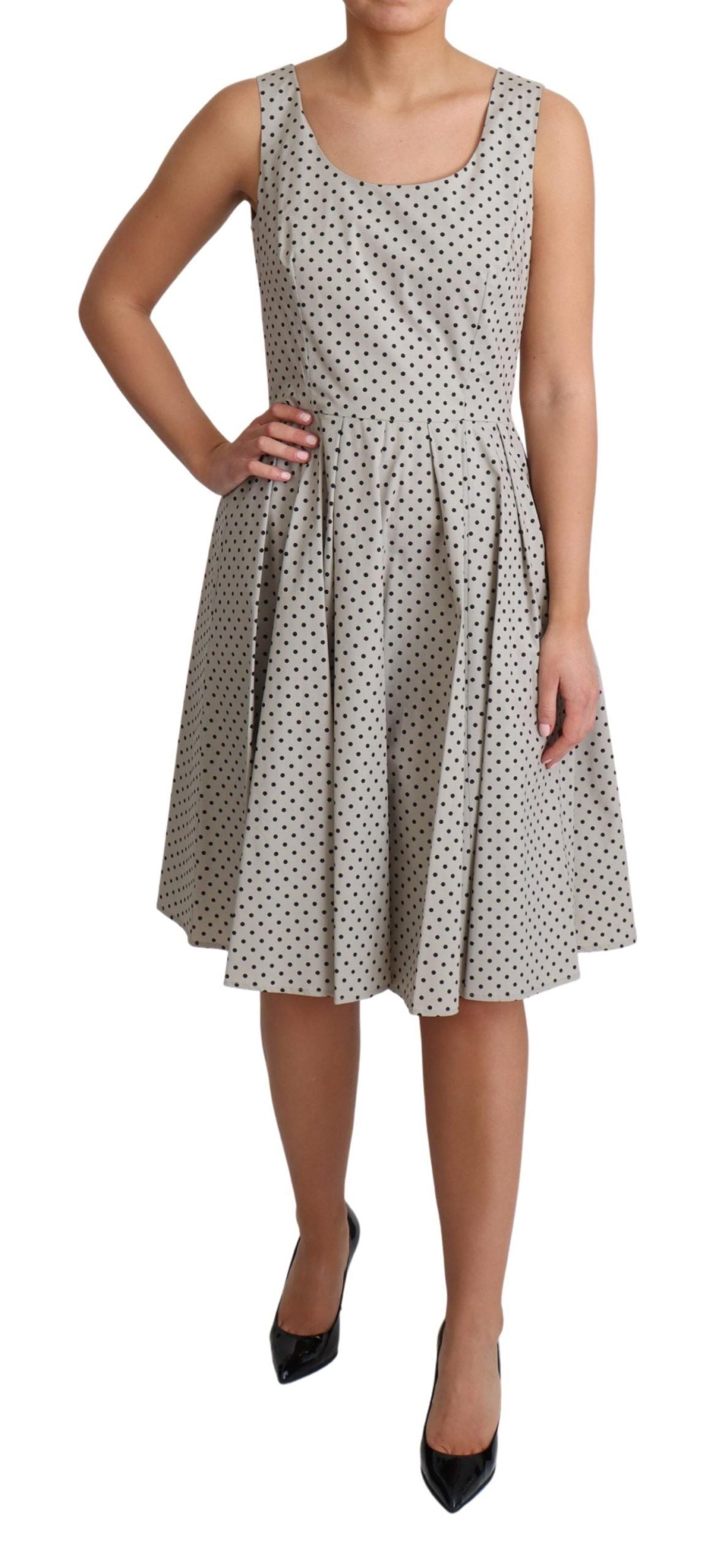 Dolce & Gabbana Beiges ärmelloses A-Linien-Kleid mit Polka-Punkten